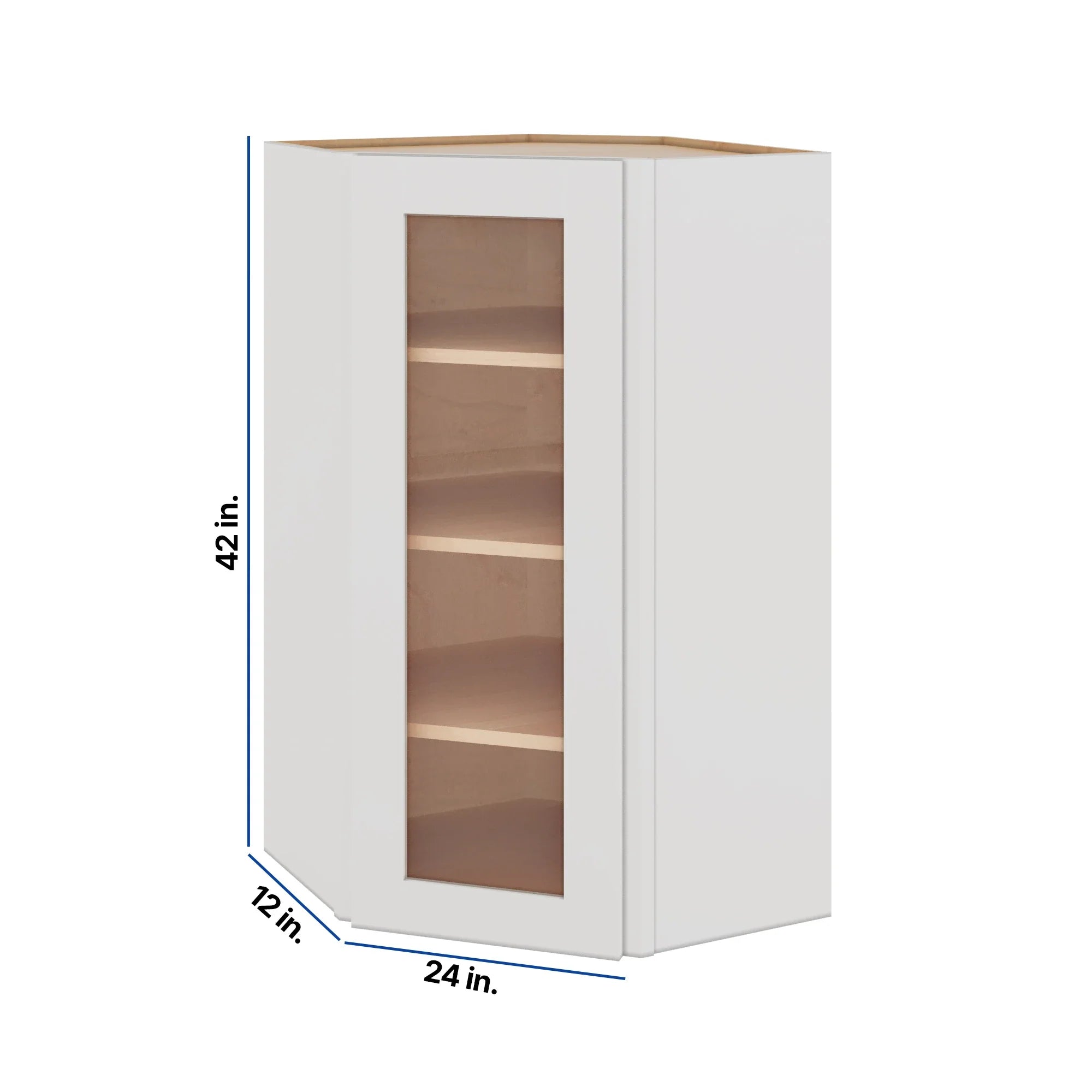 Modernform Cabinet White Shaker 24" W X 42" H X 12" D Wall Diagonal Corner Glass Door Cabinet