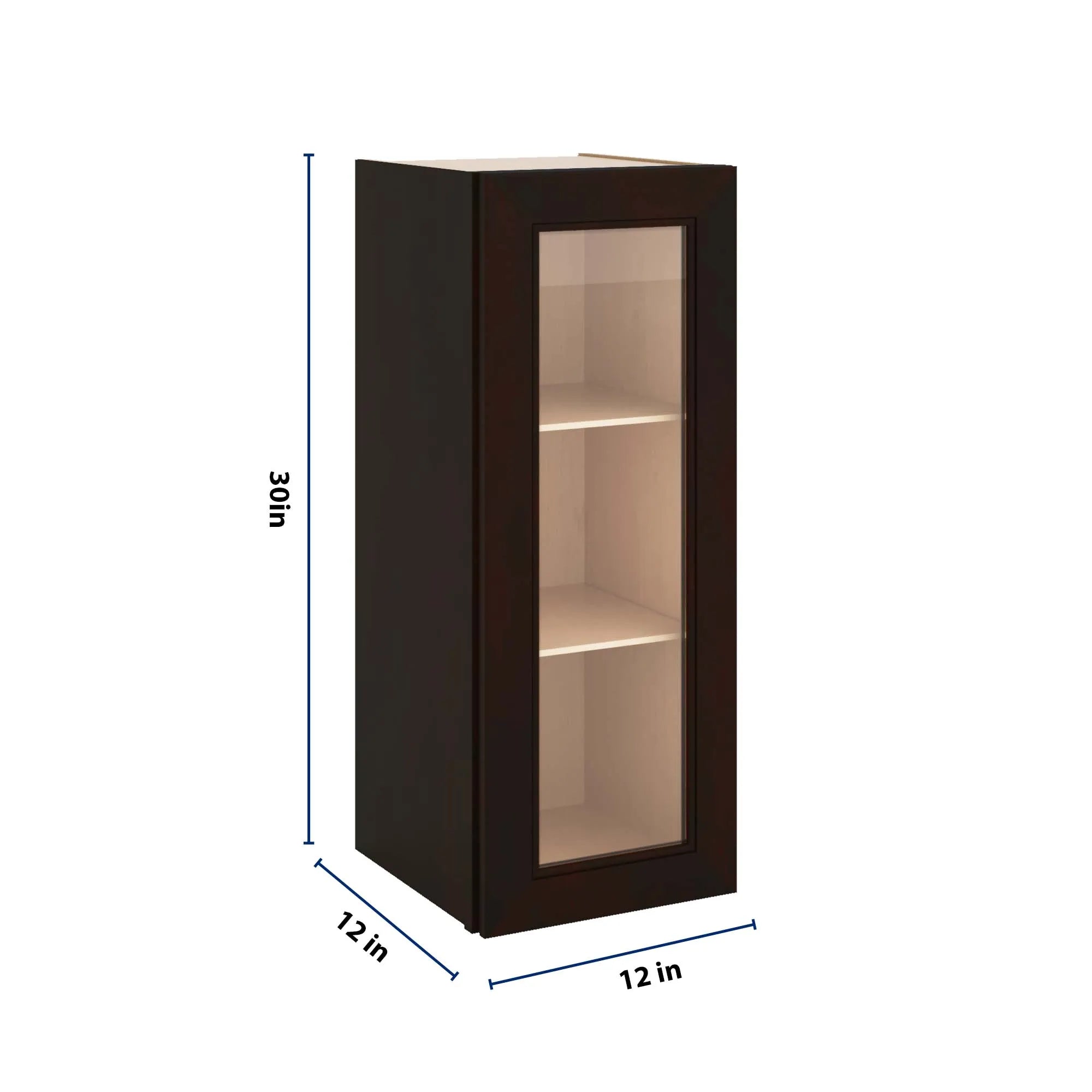 J&K Espresso K8 Wall Glass Cabinet - 12" W x 30" H (No Glass Insert)