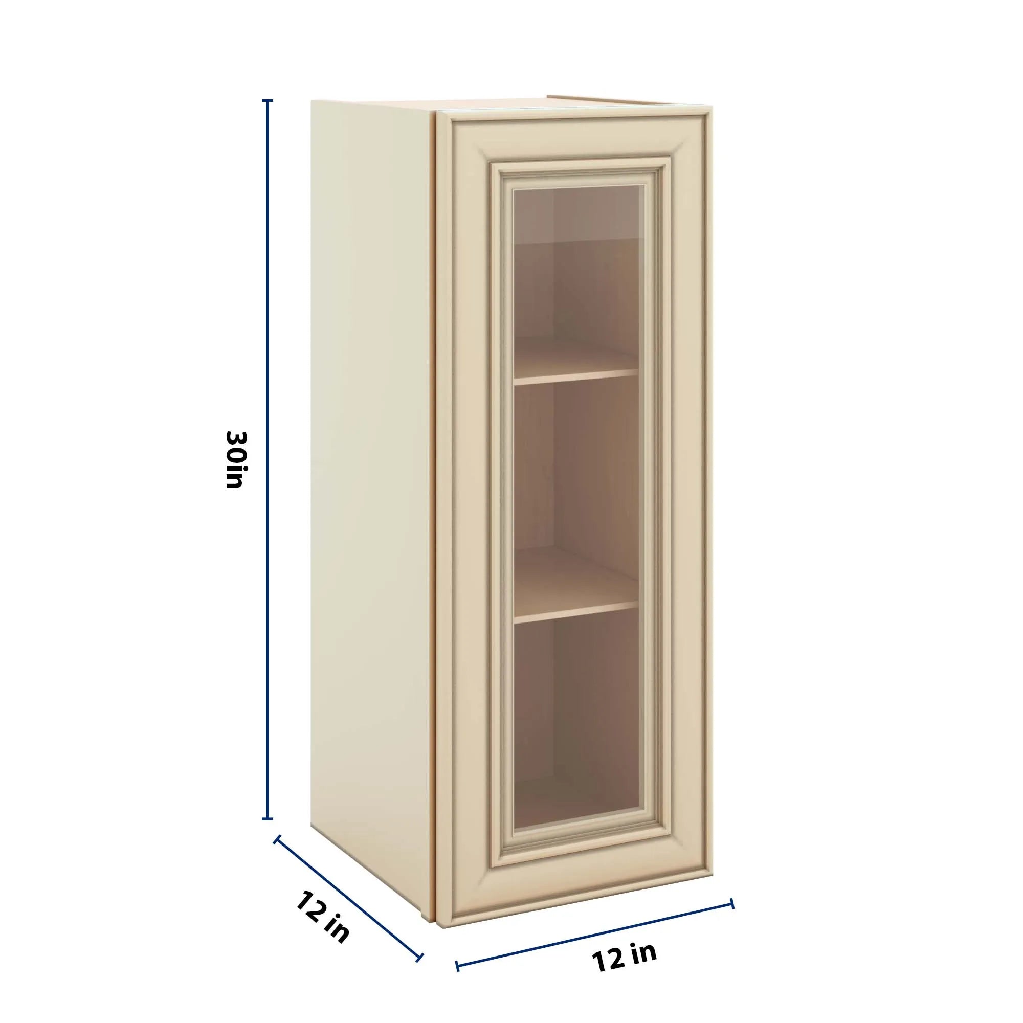 J&K Creme Glazed A7 Wall Glass Cabinet - 12" W x 30" H (No Glass Insert)