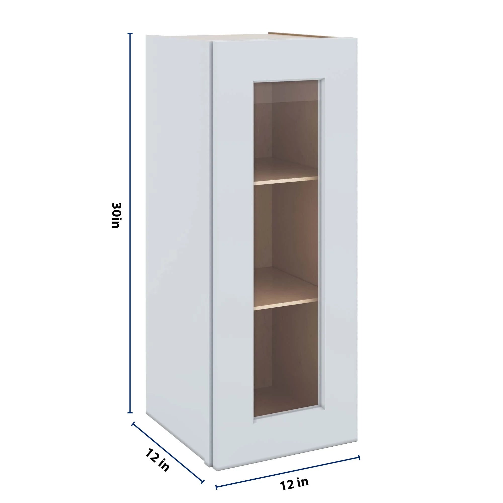 J&K White Shaker S8 Wall Glass Cabinet - 12" W x 30" H (No Glass Insert)