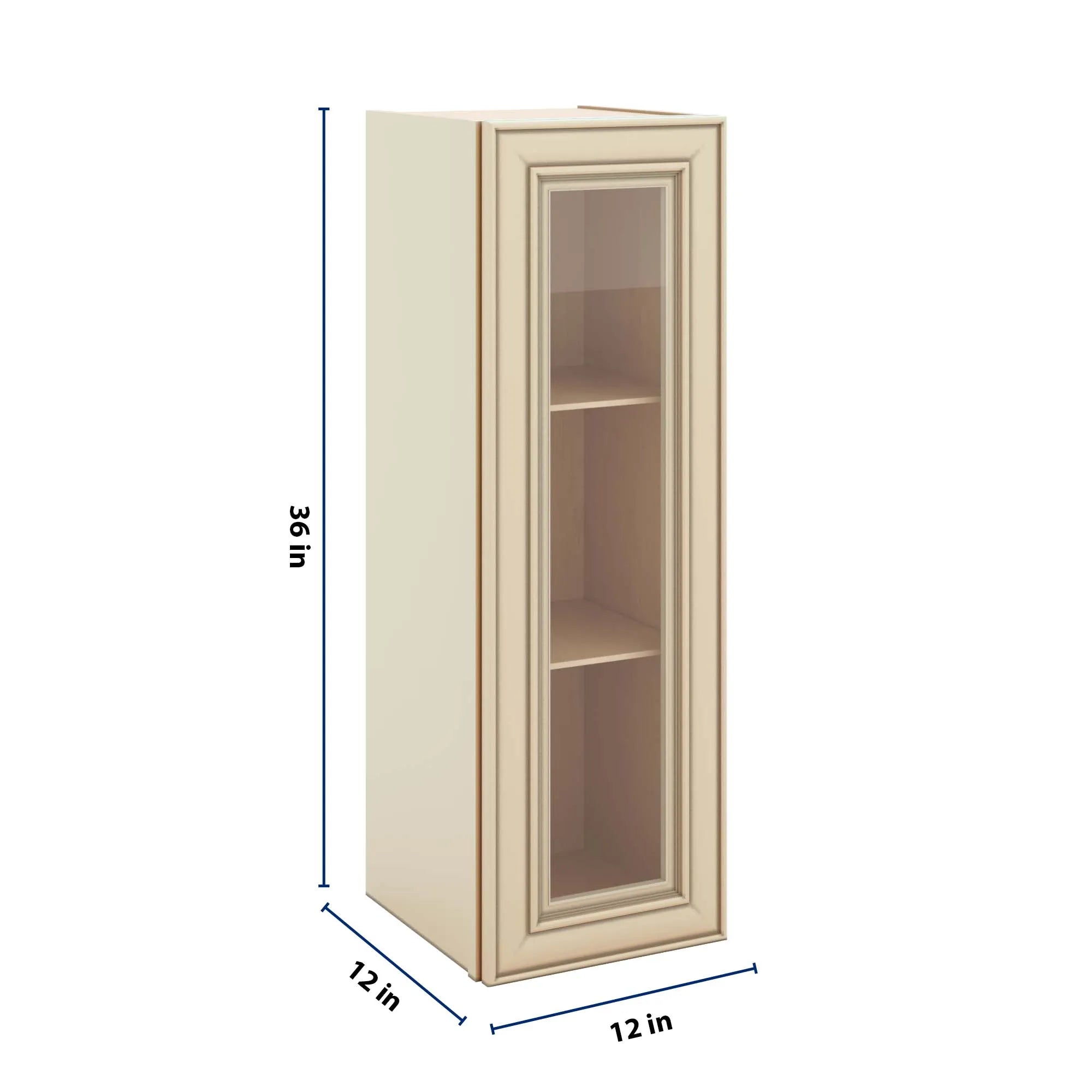 J&K Creme Glazed A7 Wall Glass Cabinet - 12" W x 36" H (No Glass Insert)
