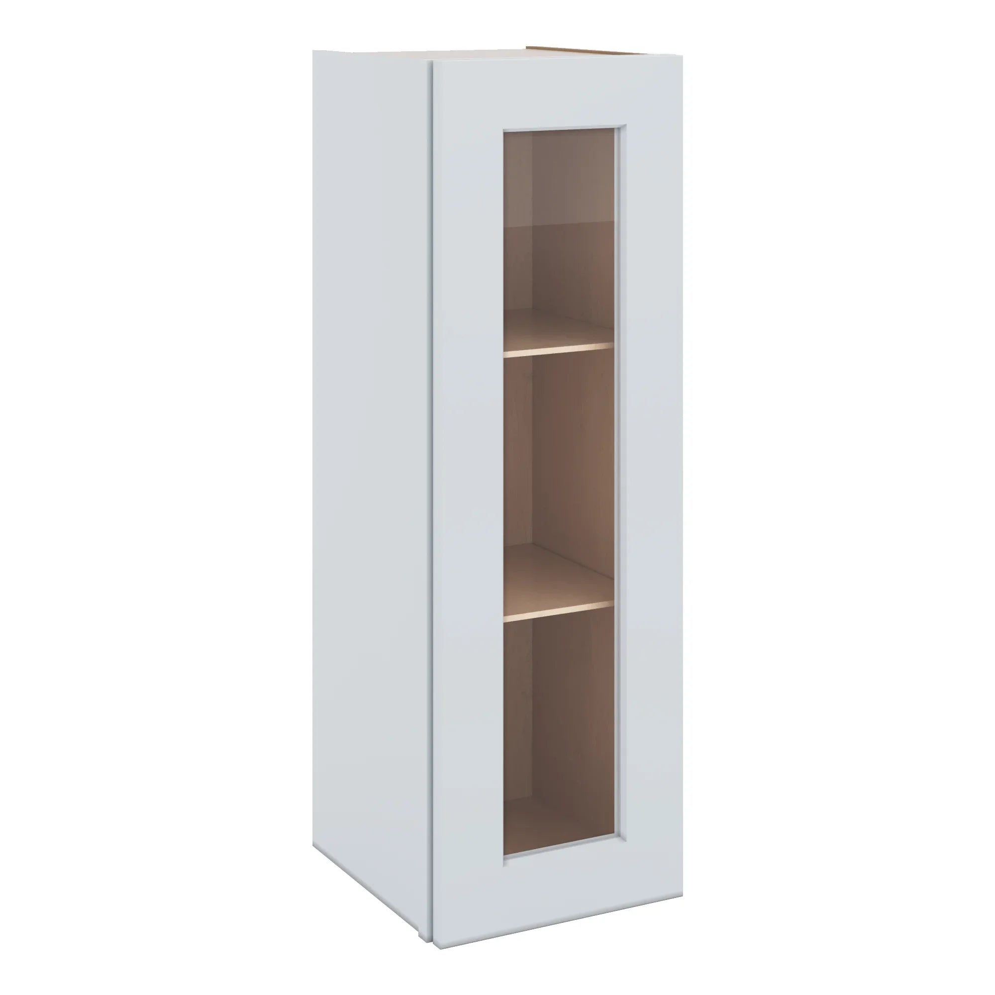 J&K White Shaker S8 Wall Glass Cabinet - 12" W x 36" H (No Glass Insert)