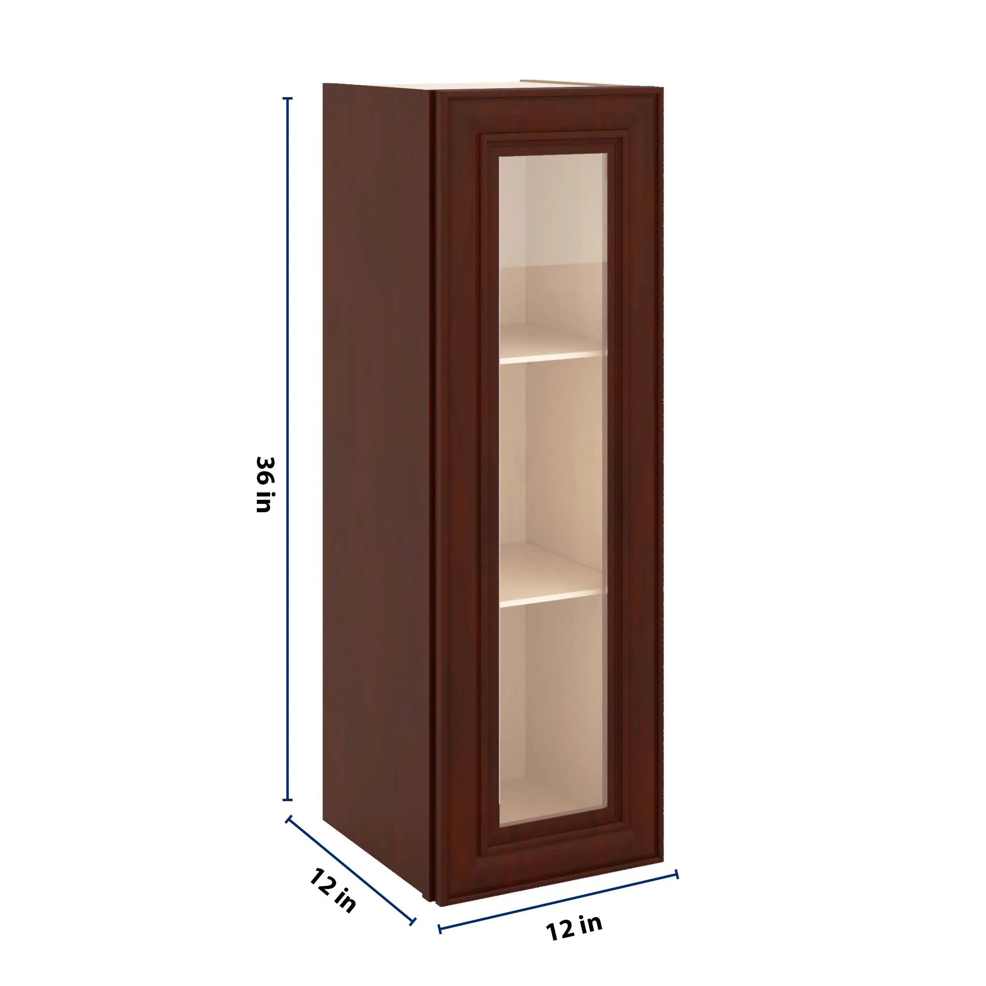 J&K Mahogany J5 Wall Glass Cabinet - 12" W x 36" H (No Glass Insert)