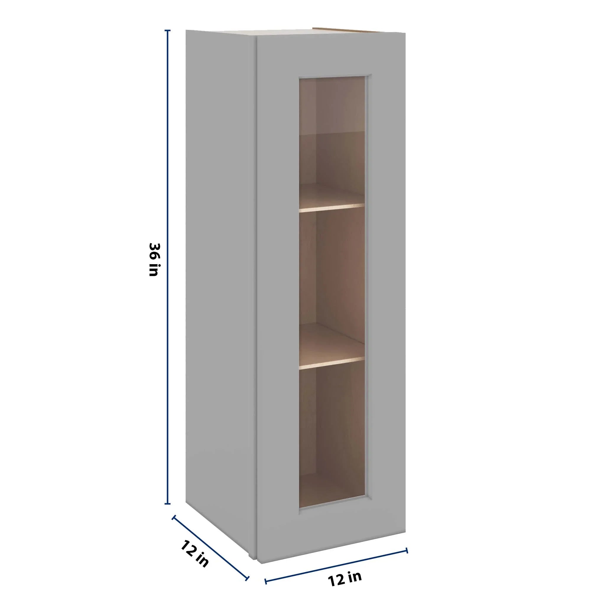 J&K Castle Grey S5 Wall Glass Cabinet - 12" W x 36" H (No Glass Insert)