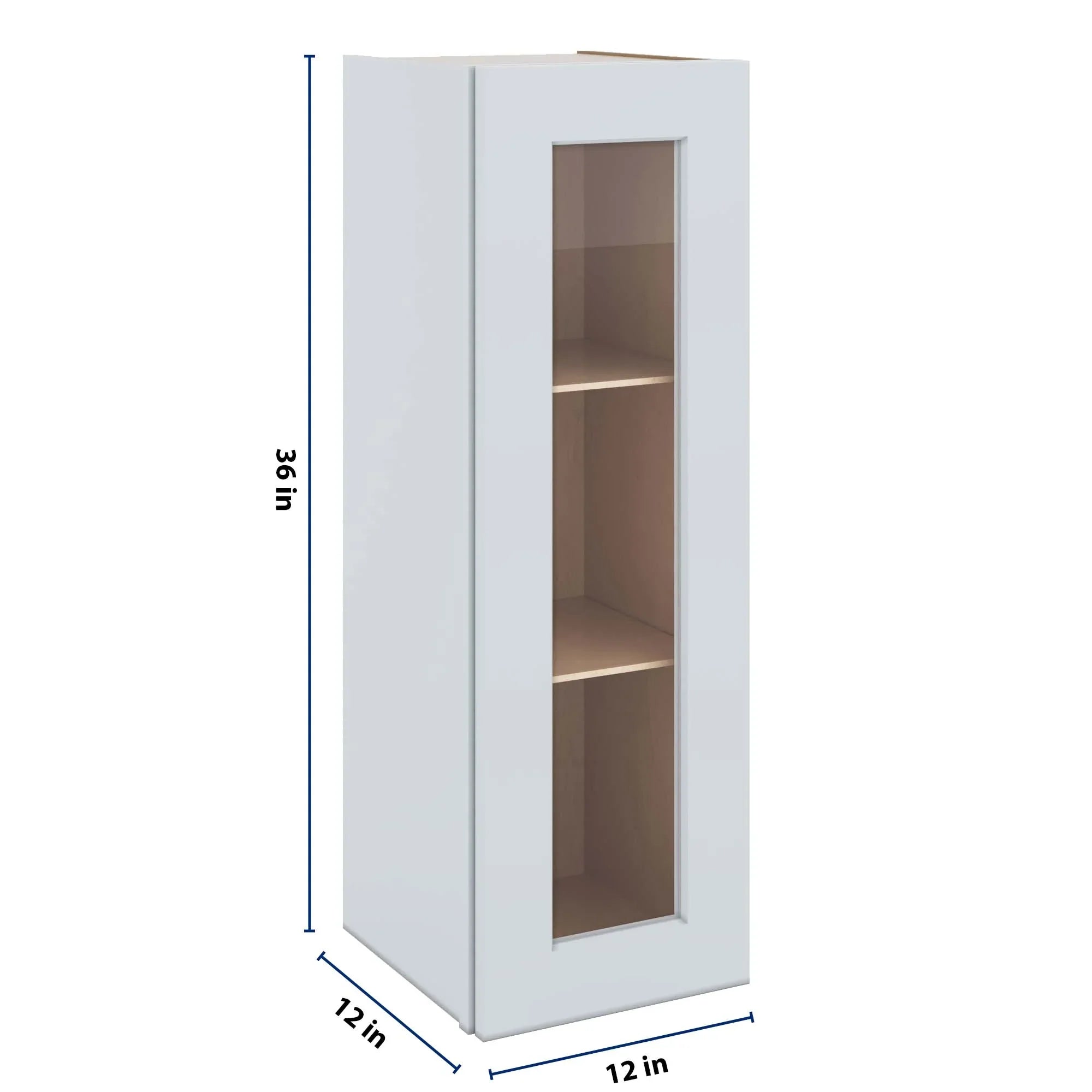 J&K White Shaker S8 Wall Glass Cabinet - 12" W x 36" H (No Glass Insert)