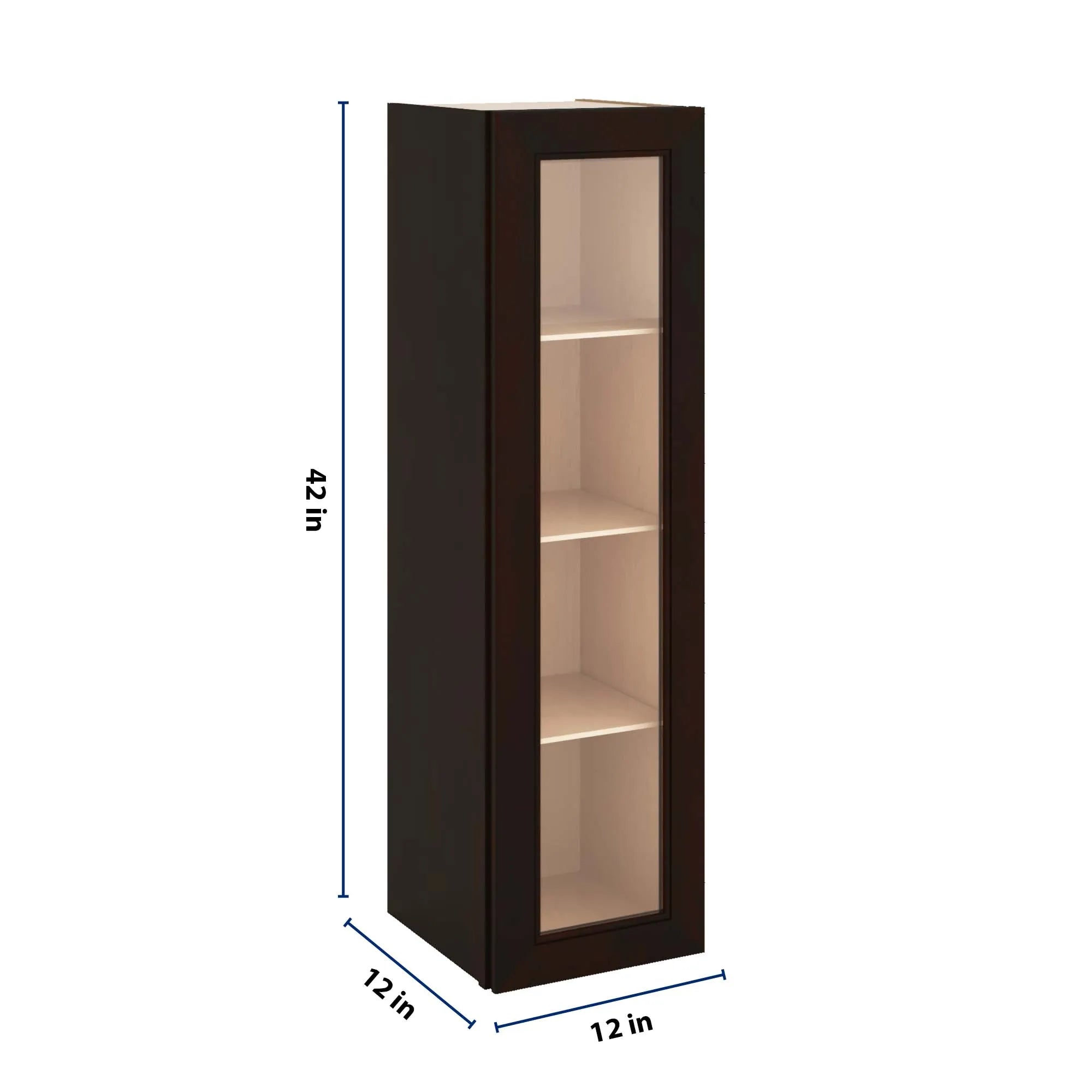 J&K Espresso K8 Wall Glass Cabinet - 12" W x 42" H (No Glass Insert)
