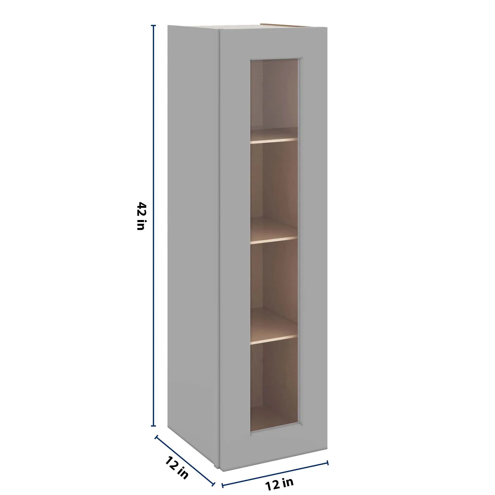 J&K Castle Grey S5 Wall Glass Cabinet - 12" W x 42" H (No Glass Insert)