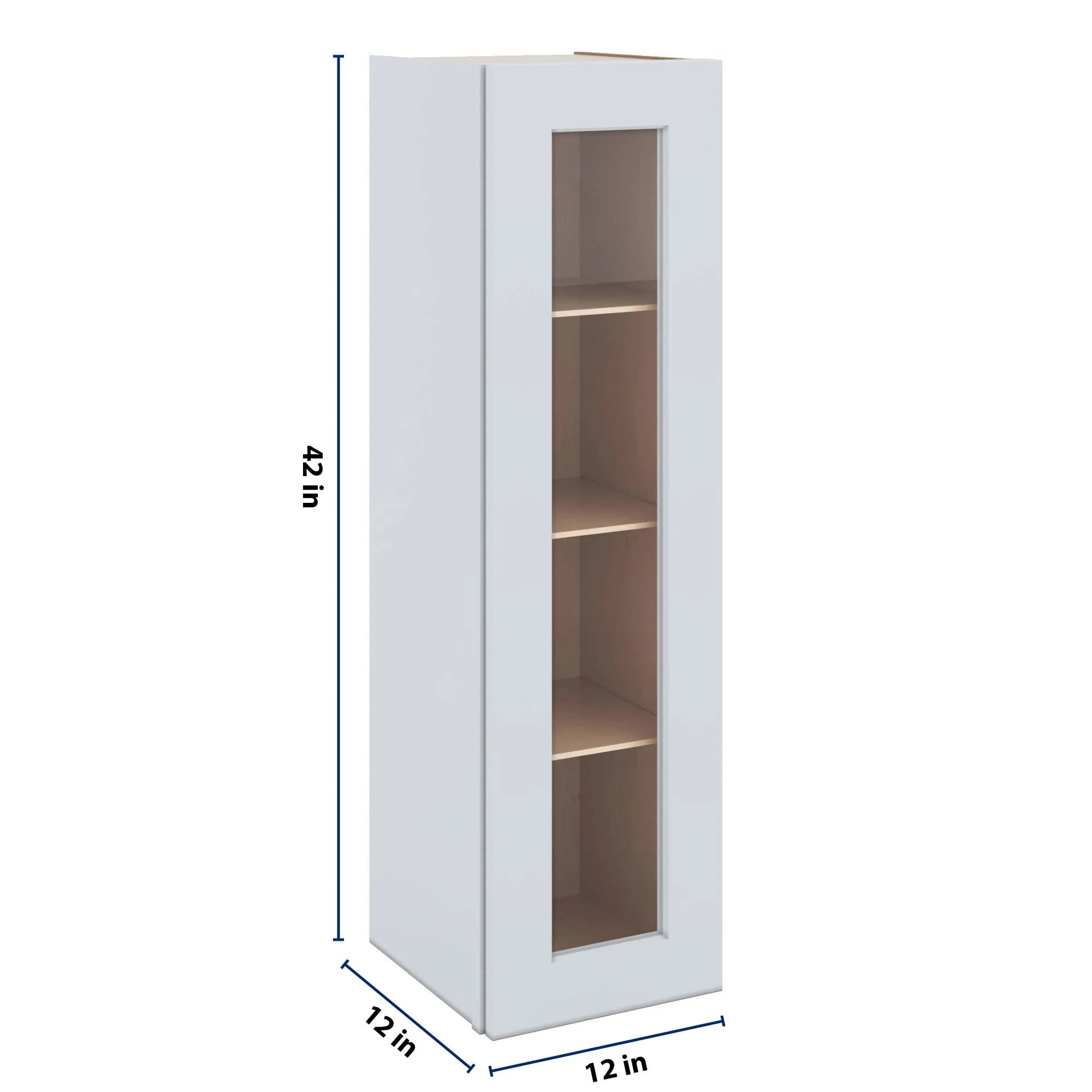 J&K White Shaker S8 Wall Glass Cabinet - 12" W x 42" H (No Glass Insert)