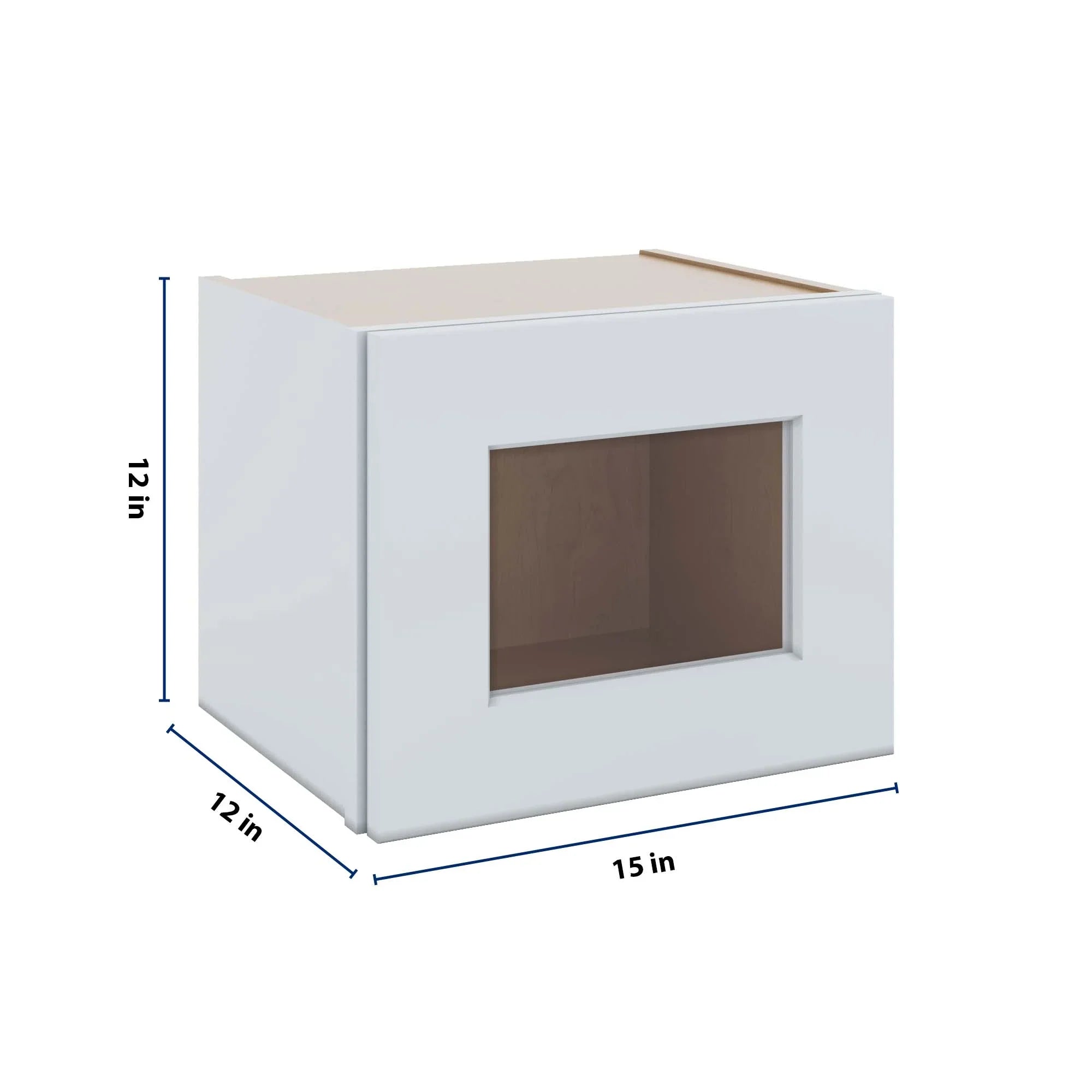 J&K White Shaker S8 Wall Glass Cabinet - 15" W x 12" H (No Glass Insert)