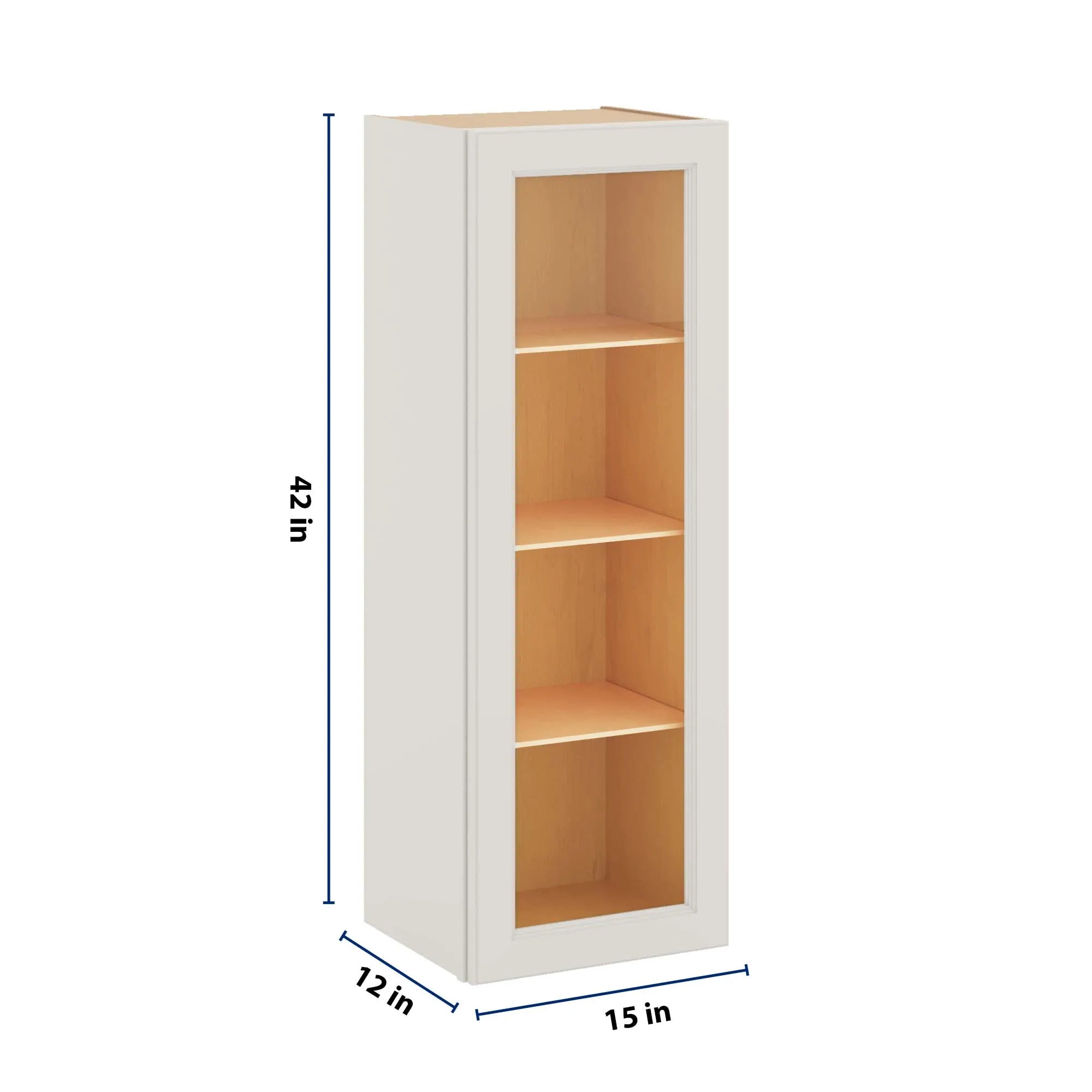 J&K Dove E1 Wall Glass Cabinet - 15" W x 42" H (No Glass Insert)