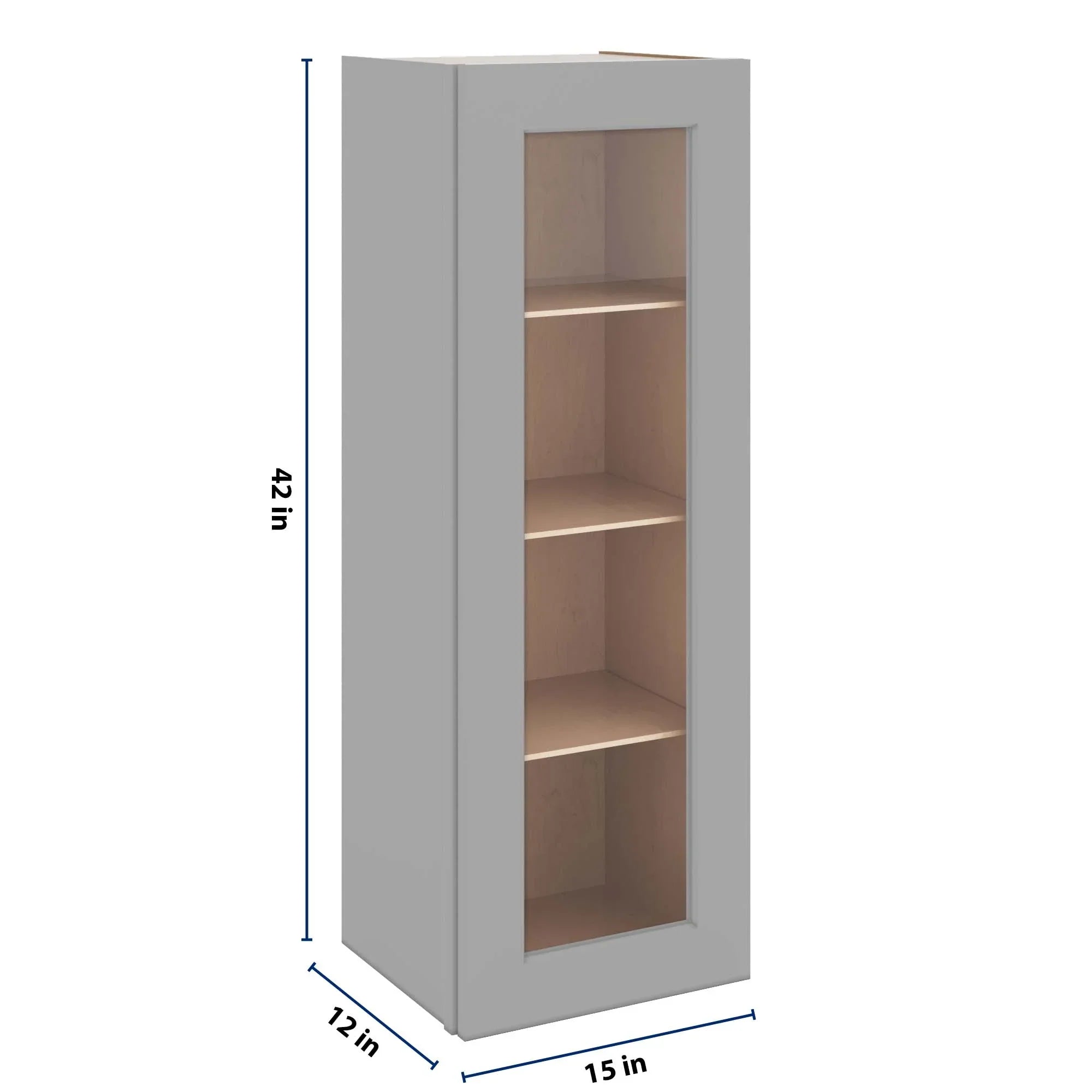 J&K Castle Grey S5 Wall Glass Cabinet - 15" W x 42" H (No Glass Insert)
