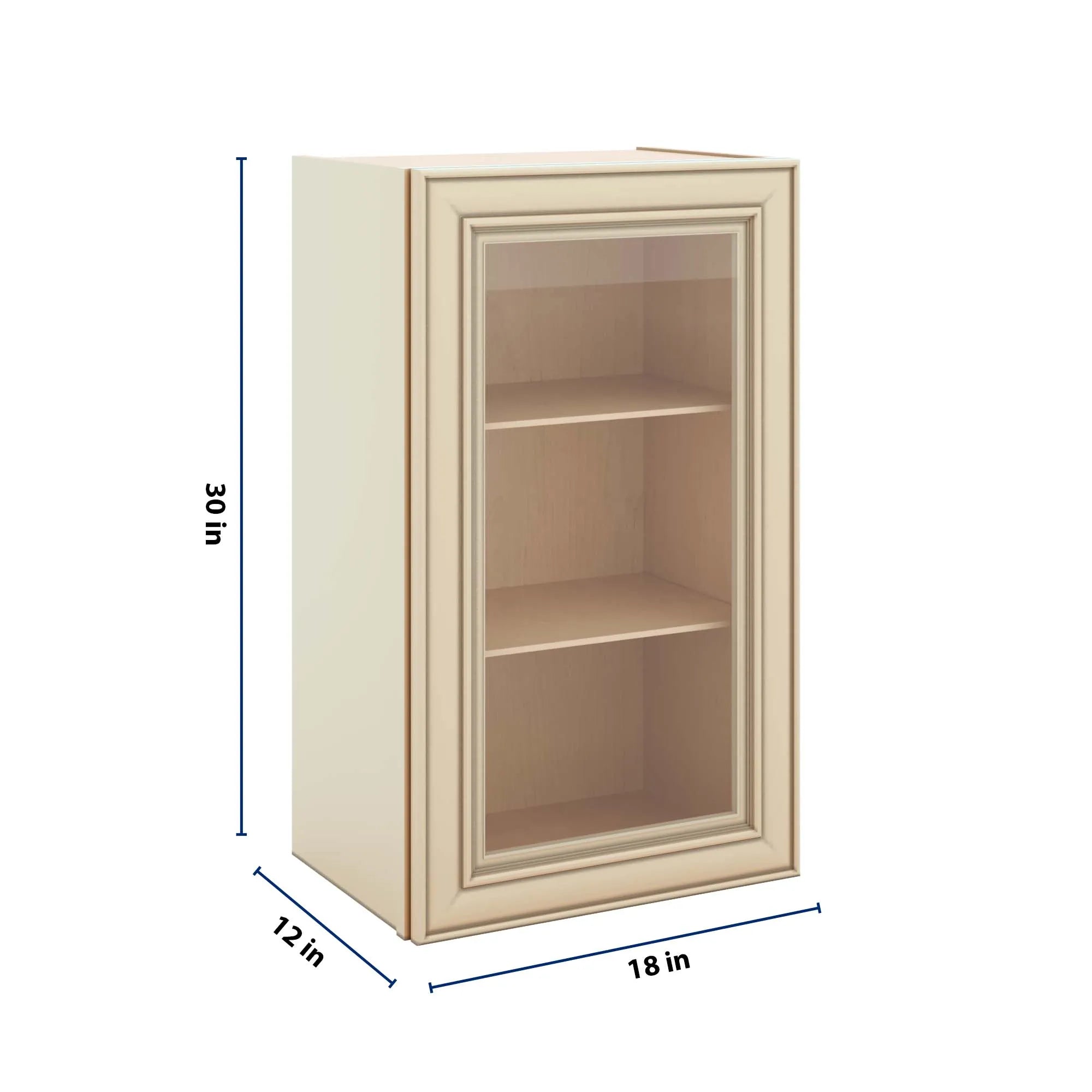 J&K Creme Glazed A7 Wall Glass Cabinet - 18" W x 30" H (No Glass Insert)