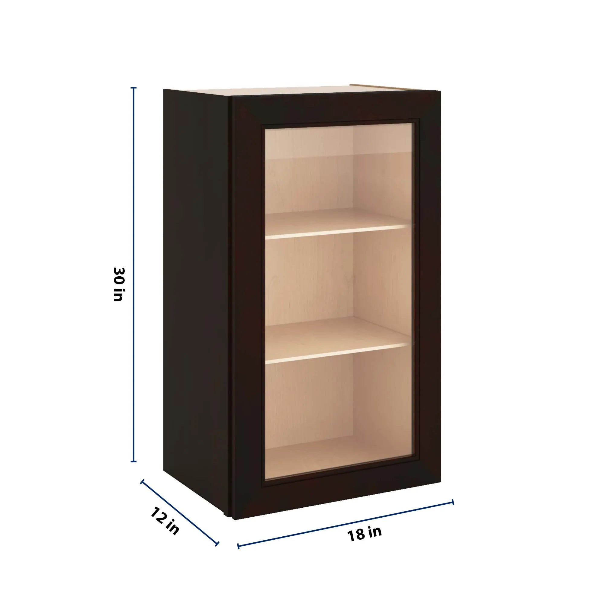 J&K Espresso K8 Wall Glass Cabinet - 18" W x 30" H (No Glass Insert)