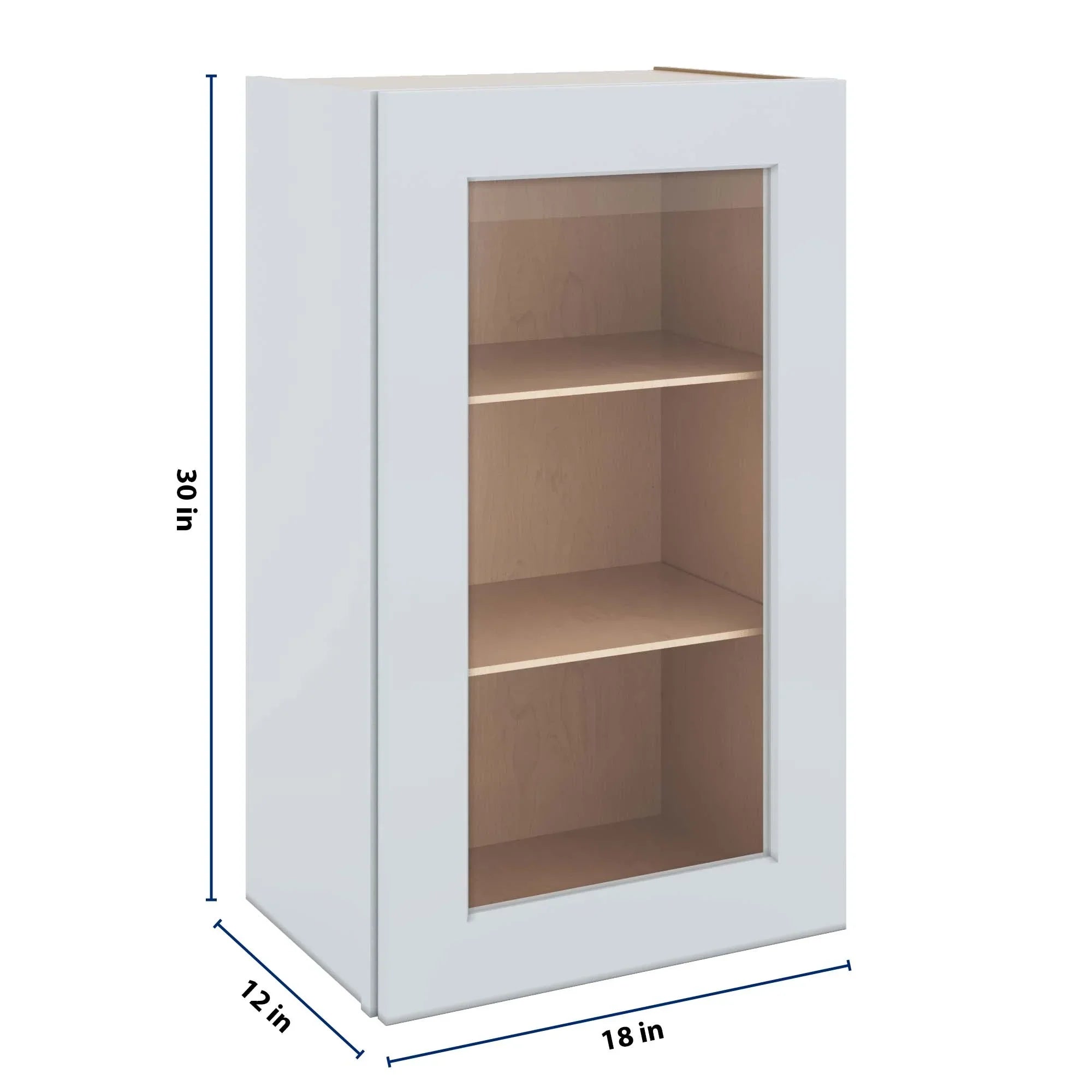 J&K White Shaker S8 Wall Glass Cabinet - 18" W x 30" H (No Glass Insert)