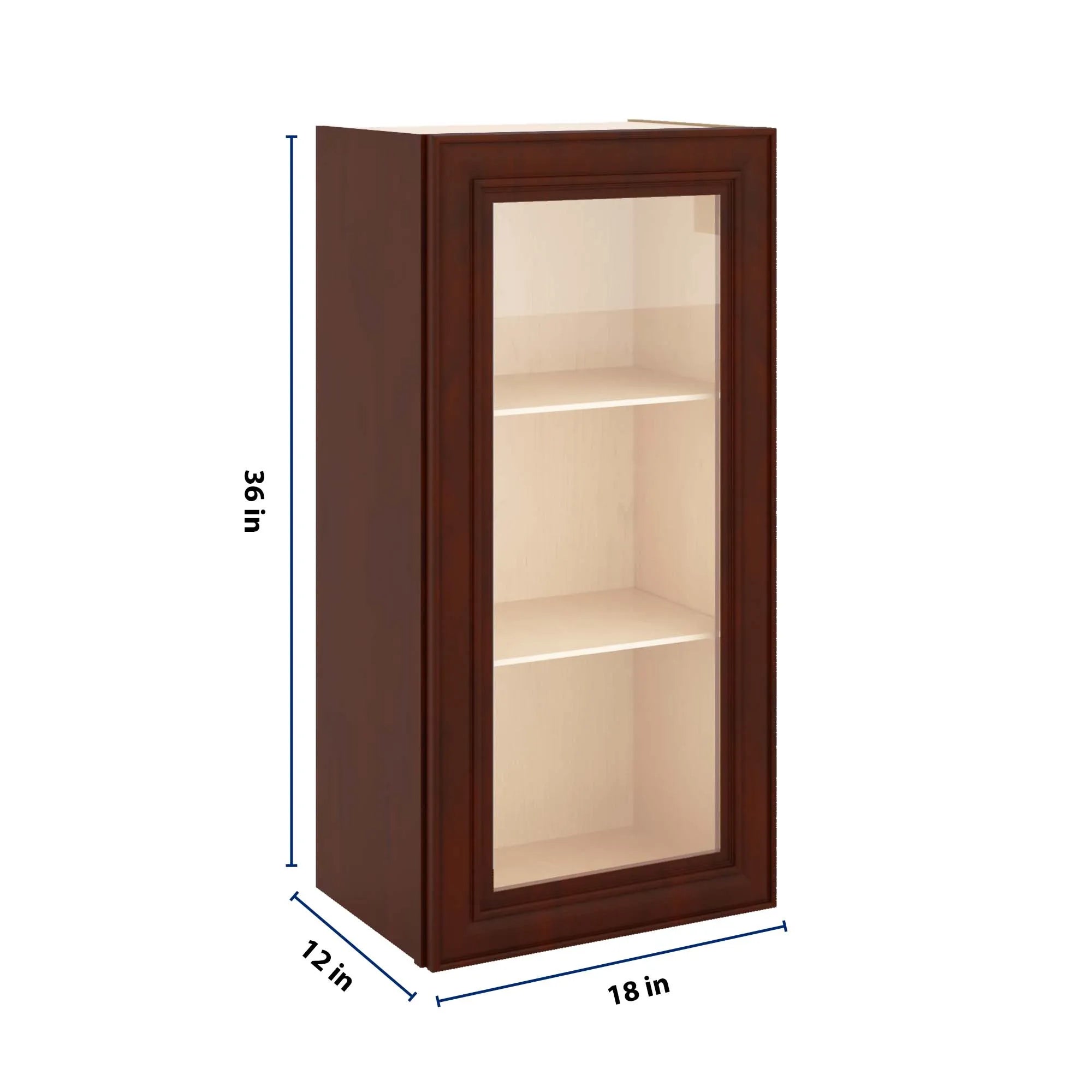 J&K Mahogany J5 Wall Glass Cabinet - 18" W x 36" H (No Glass Insert)