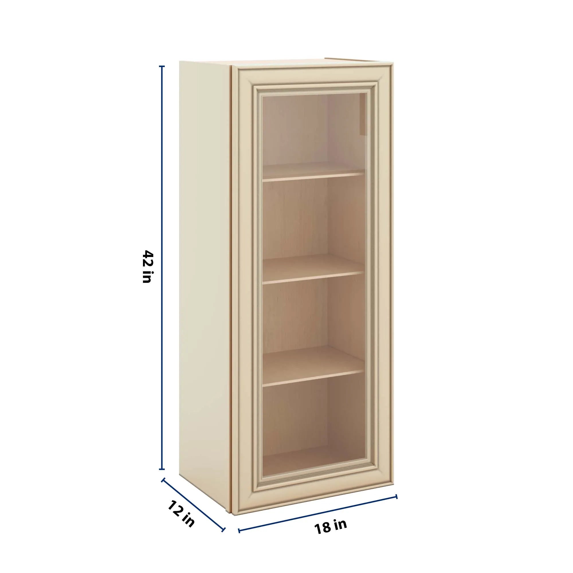 J&K Creme Glazed A7 Wall Glass Cabinet - 18" W x 42" H (No Glass Insert)
