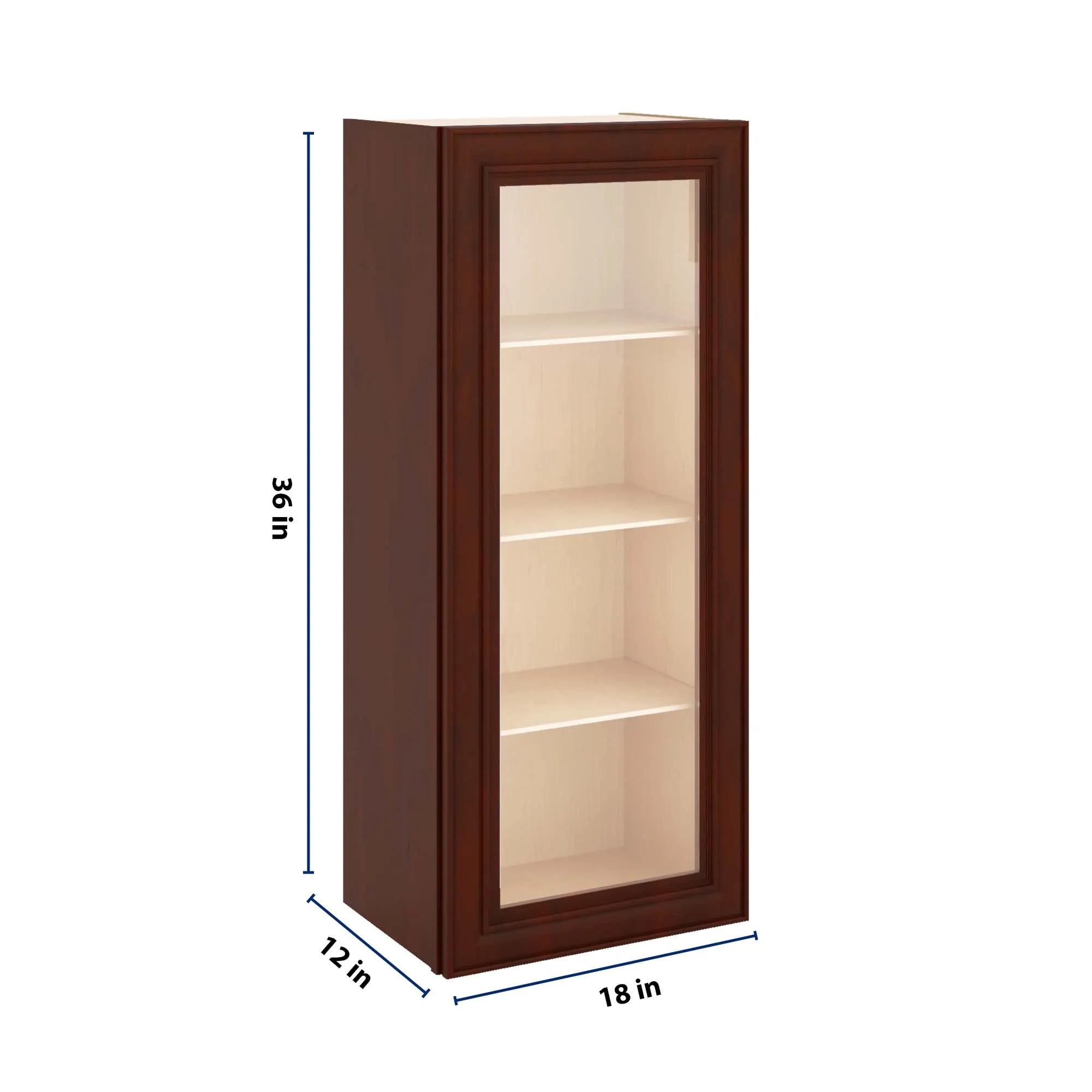 J&K Mahogany J5 Wall Glass Cabinet - 18" W x 42" H (No Glass Insert)