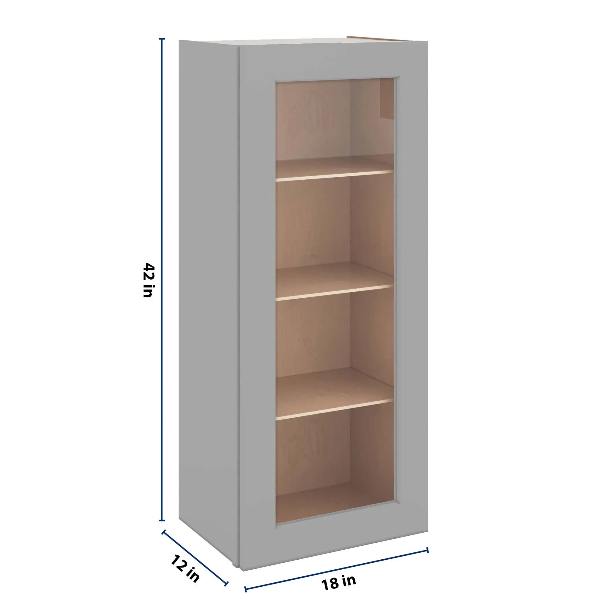 J&K Castle Grey S5 Wall Glass Cabinet - 18" W x 42" H (No Glass Insert)