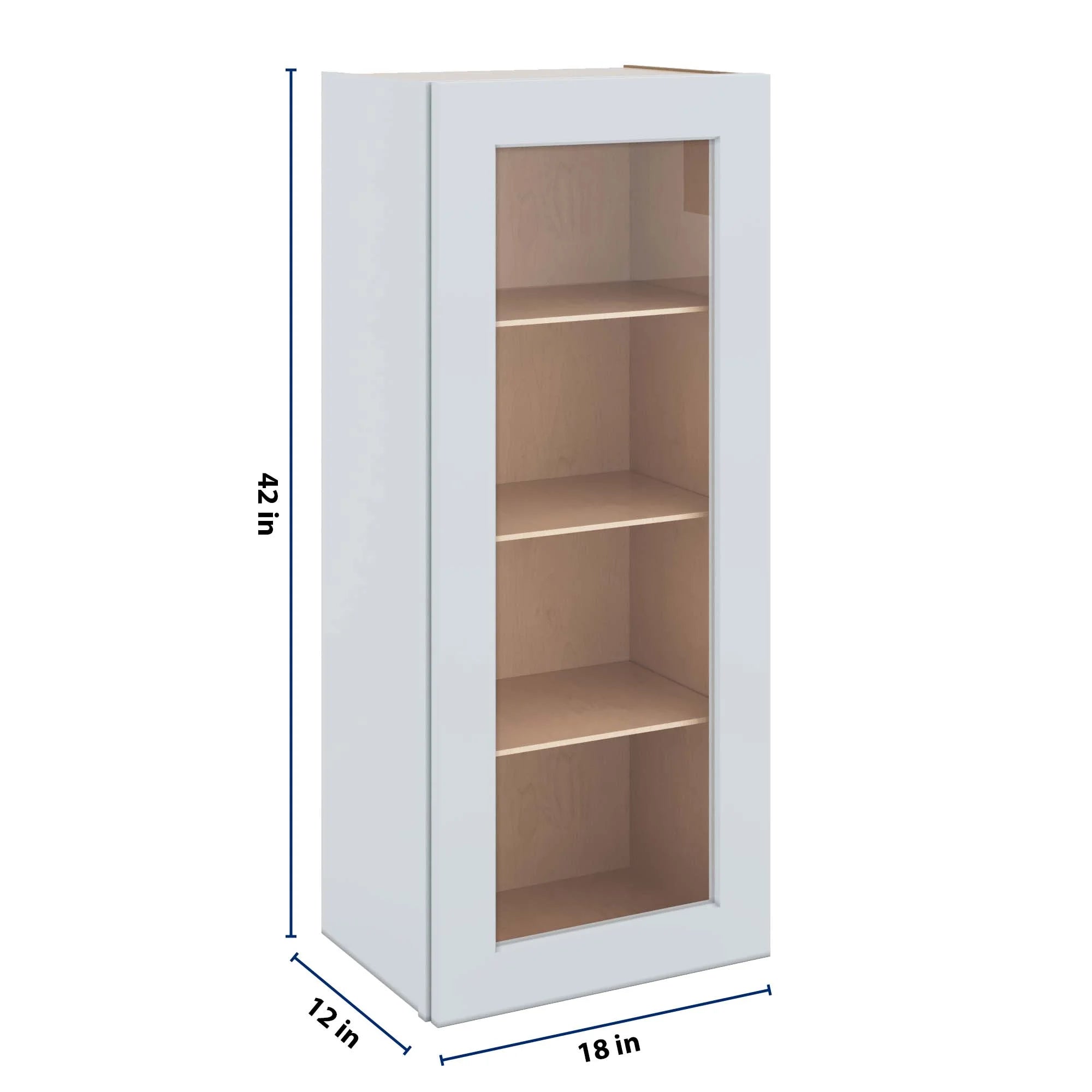 J&K White Shaker S8 Wall Glass Cabinet - 18" W x 42" H (No Glass Insert)