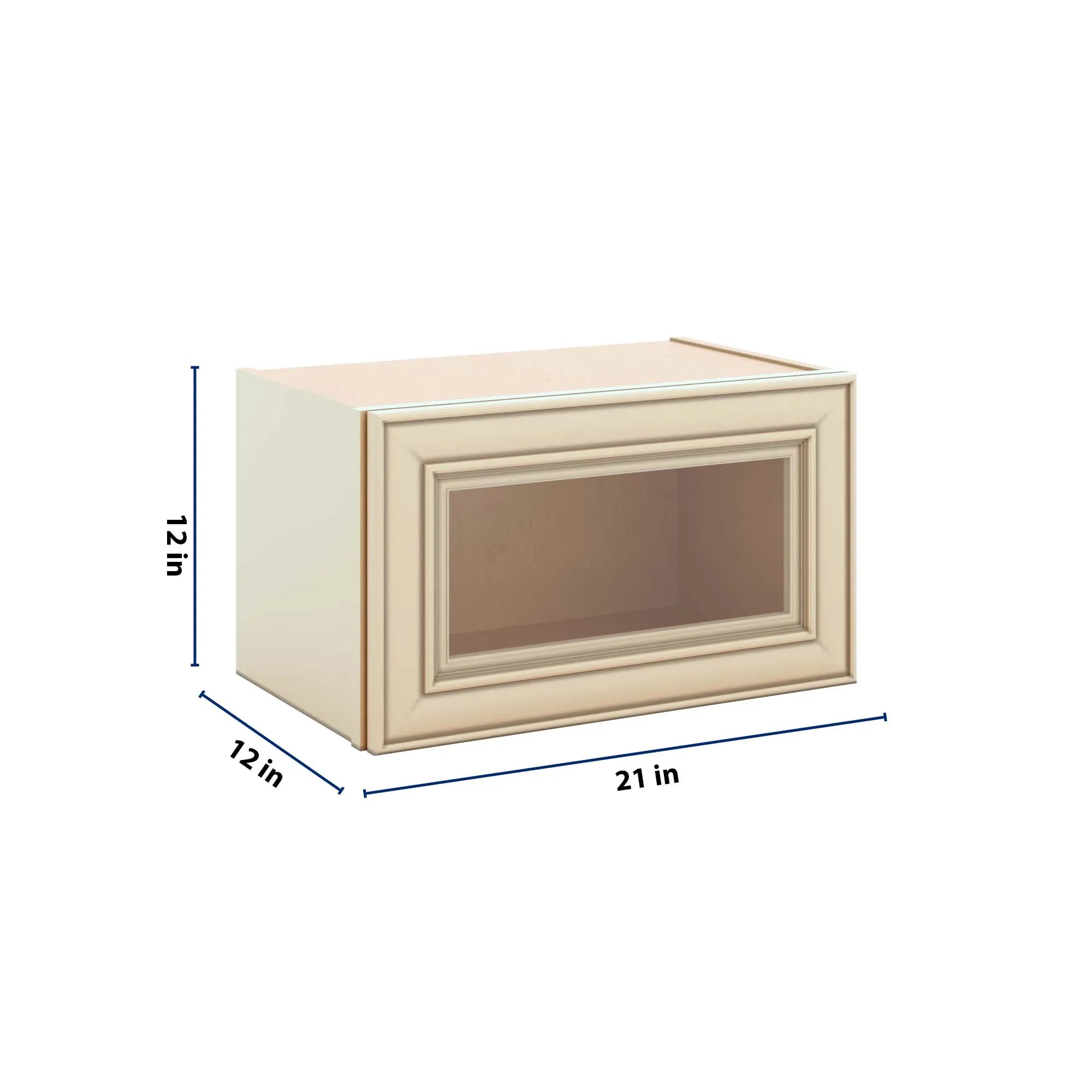 J&K Creme Glazed A7 Wall Glass Cabinet - 21" W x 12" H (No Glass Insert)