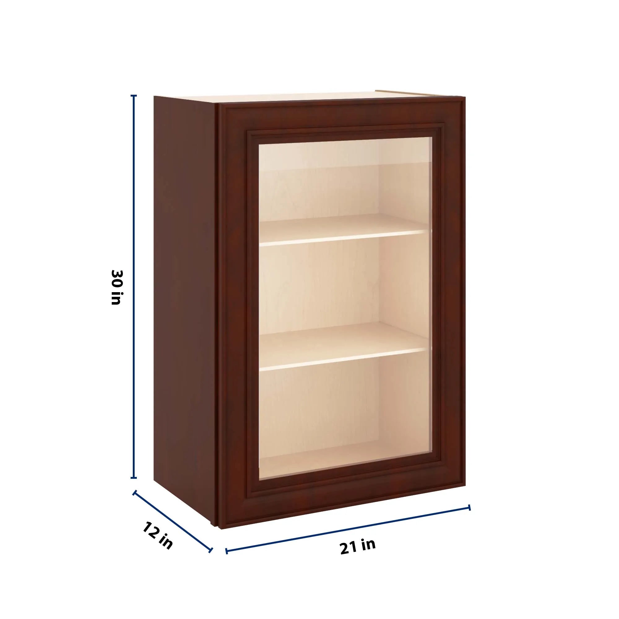 J&K Mahogany J5 Wall Glass Cabinet - 21" W x 30" H (No Glass Insert)
