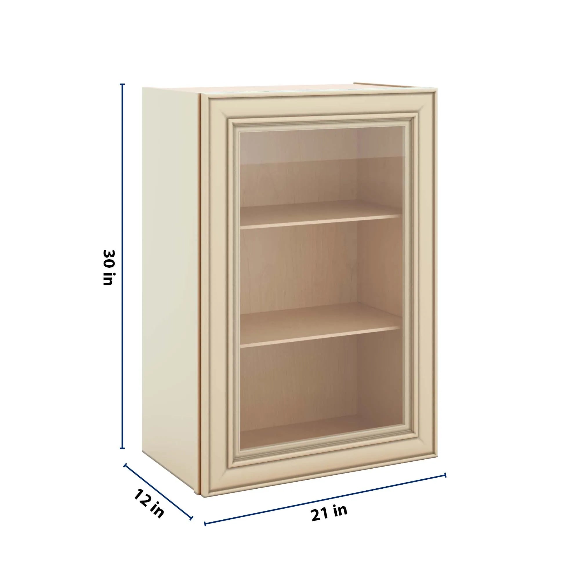 J&K Creme Glazed A7 Wall Glass Cabinet - 21" W x 30" H (No Glass Insert)