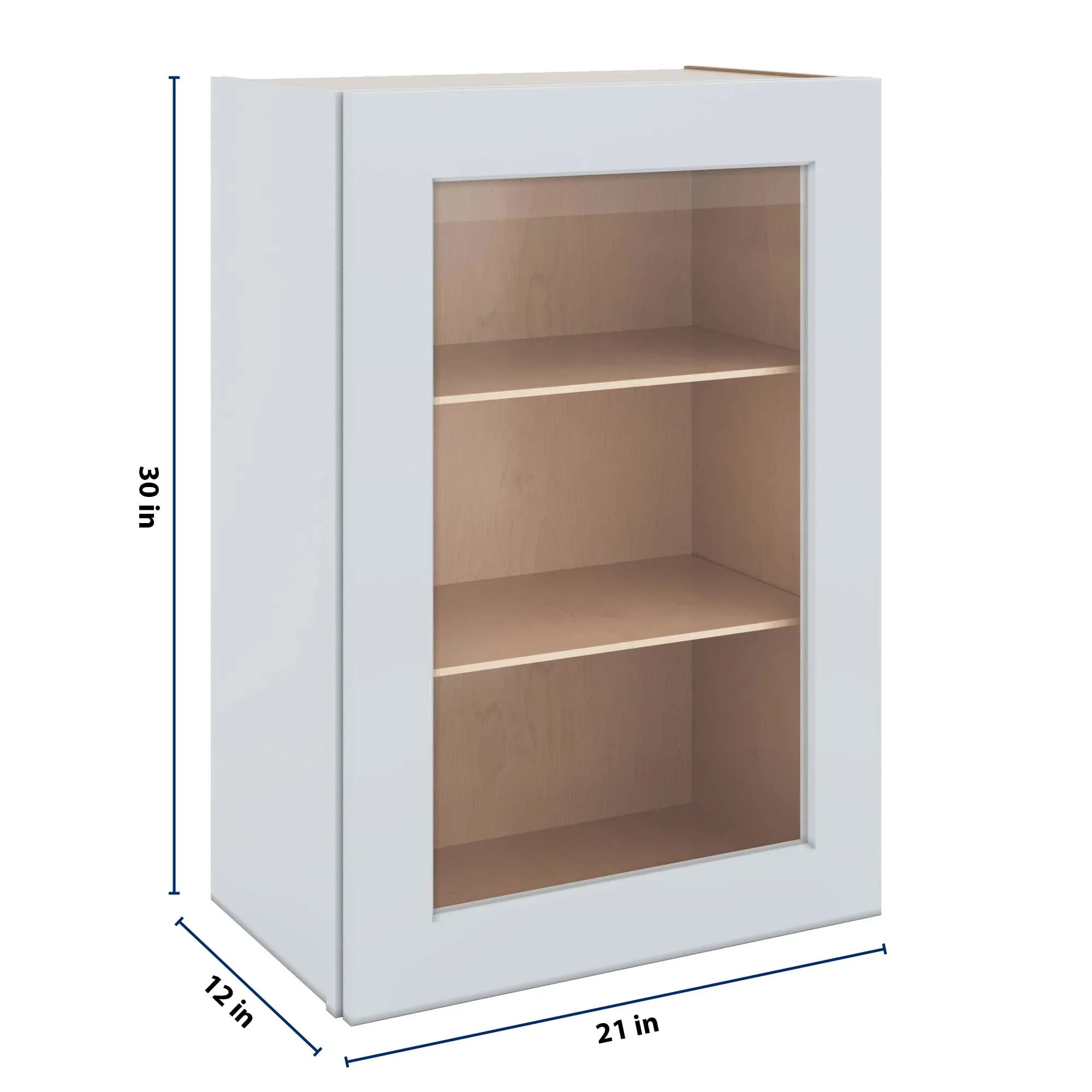 J&K White Shaker S8 Wall Glass Cabinet - 21" W x 30" H (No Glass Insert)