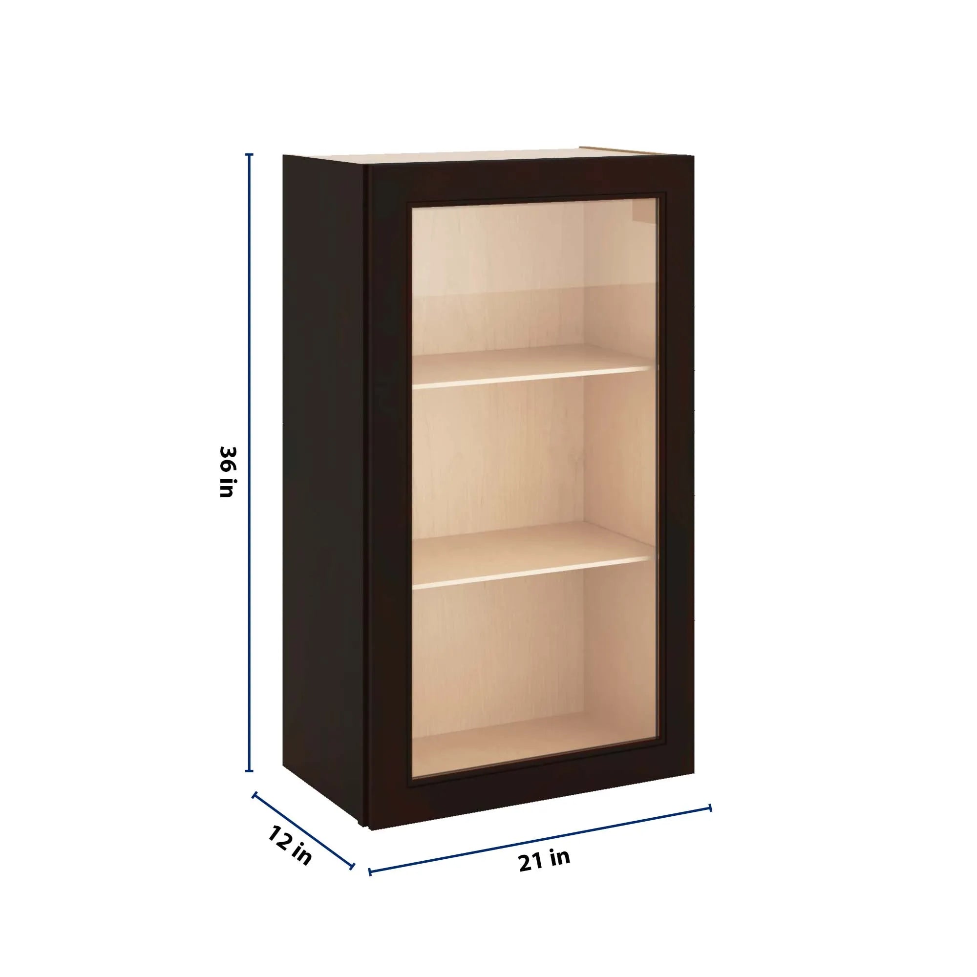J&K Espresso K8 Wall Glass Cabinet - 21" W x 36" H (No Glass Insert)