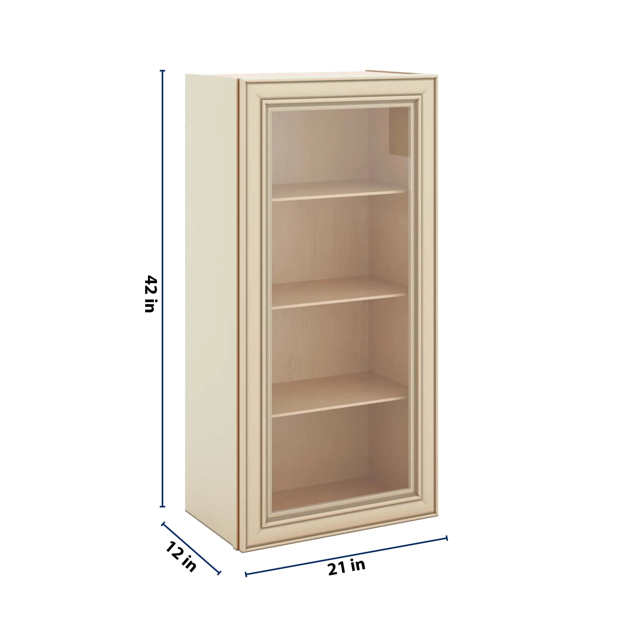 J&K Creme Glazed A7 Wall Glass Cabinet - 21" W x 42" H (No Glass Insert)
