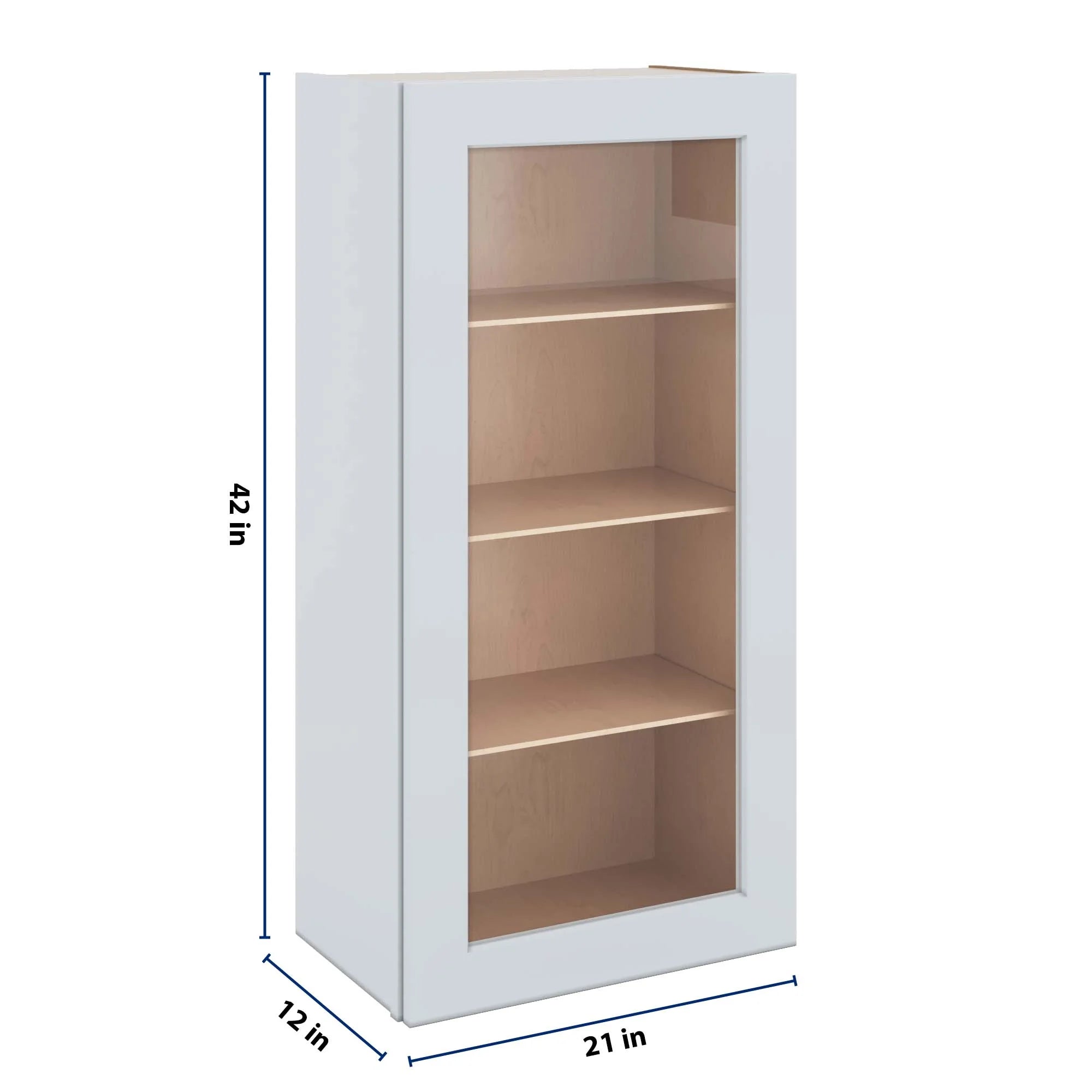 J&K White Shaker S8 Wall Glass Cabinet - 21" W x 42" H (No Glass Insert)