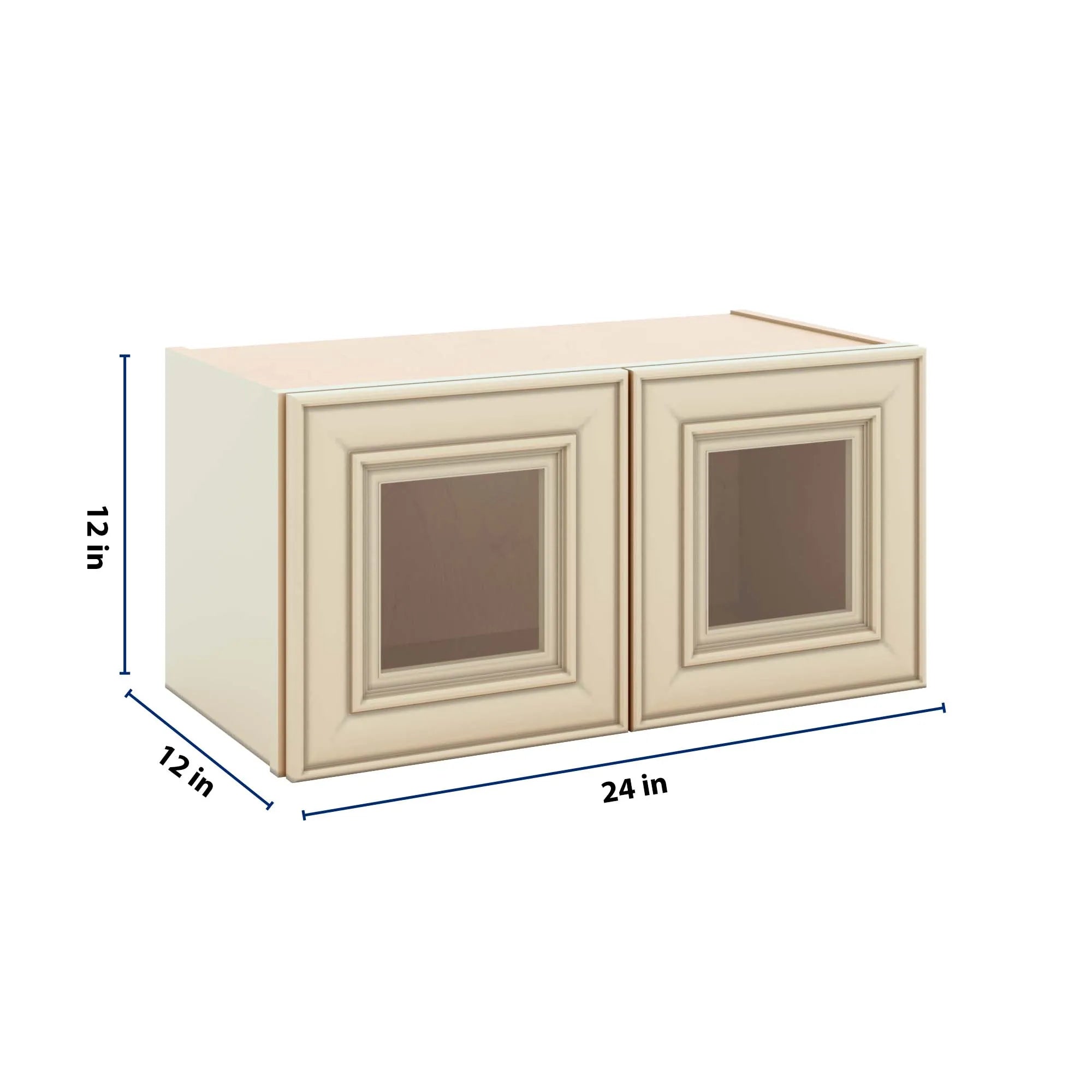 J&K Creme Glazed A7 Wall Glass Cabinet - 24" W x 12" H (No Glass Insert)