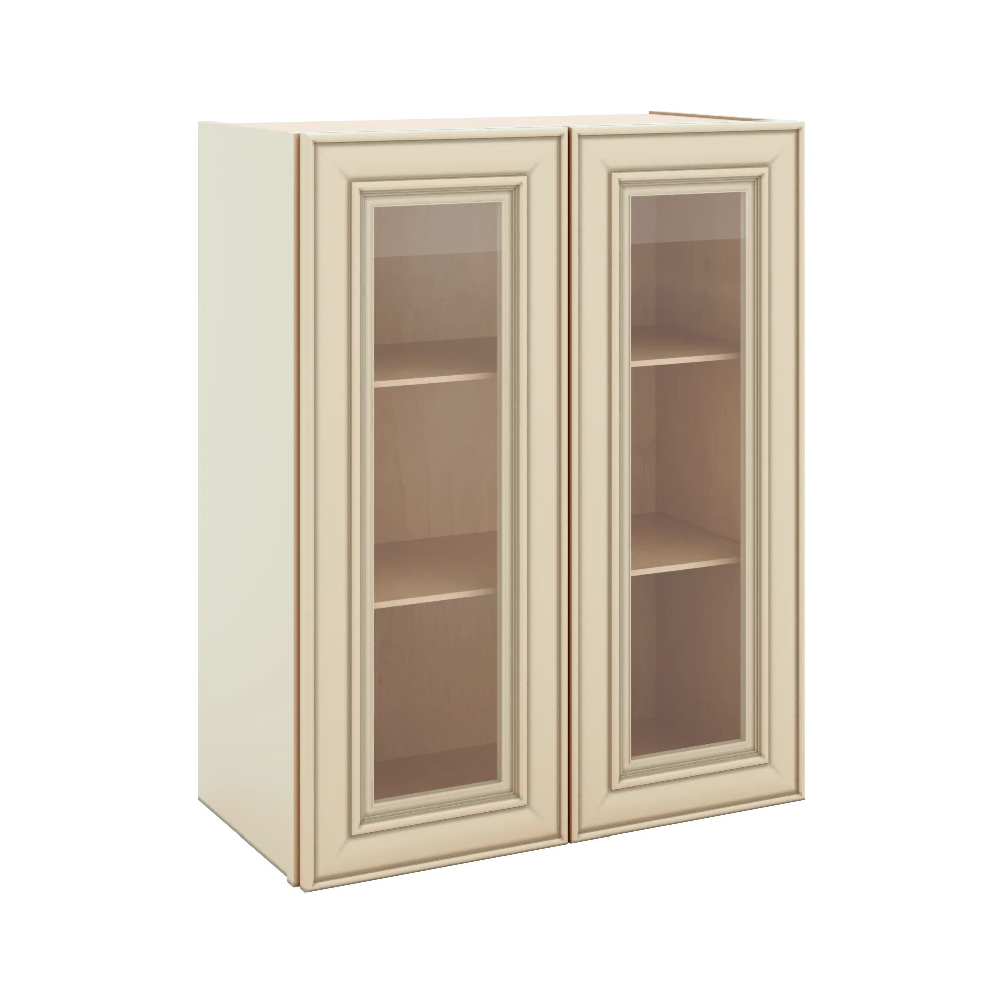 J&K Creme Glazed A7 Wall Glass Cabinet - 24" W x 30" H (No Glass Insert)