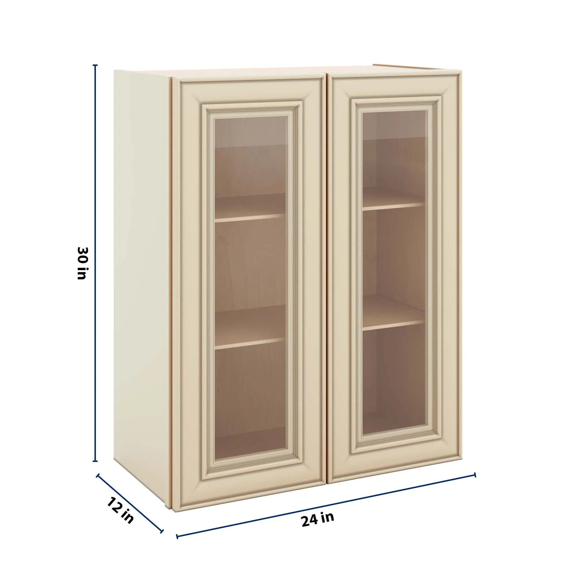 J&K Creme Glazed A7 Wall Glass Cabinet - 24" W x 30" H (No Glass Insert)