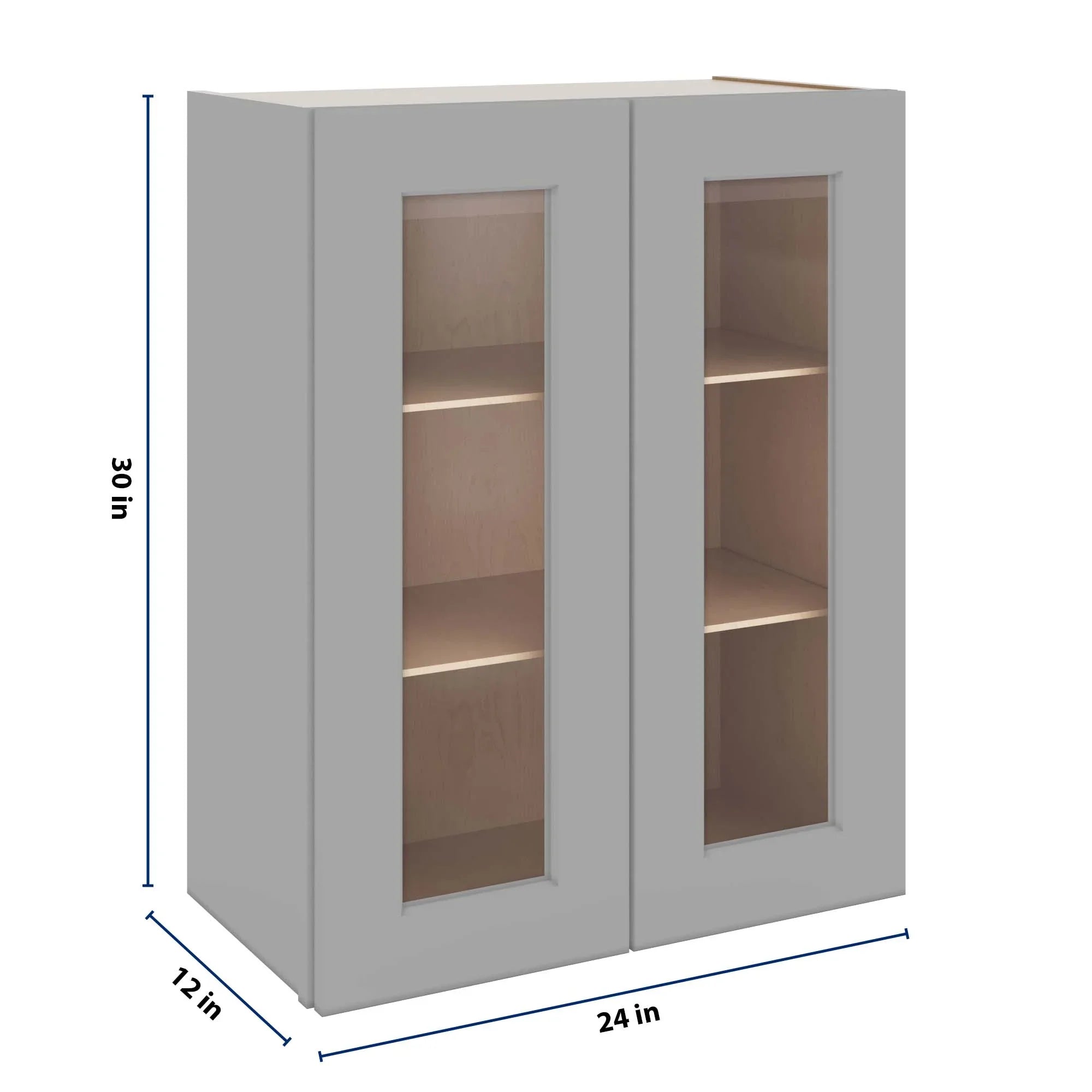 J&K Castle Grey S5 Wall Glass Cabinet - 24" W x 30" H (No Glass Insert)