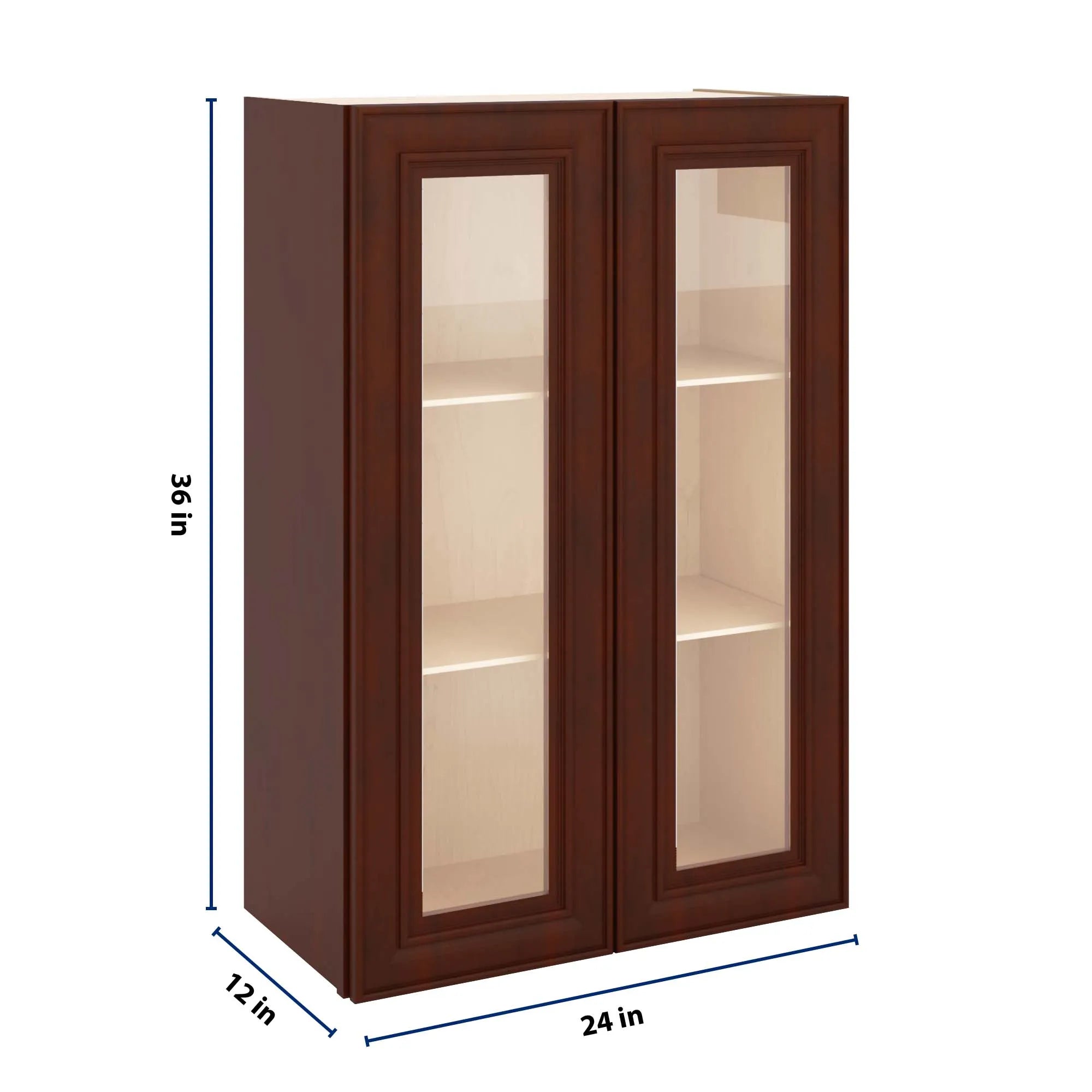J&K Mahogany J5 Wall Glass Cabinet - 24" W x 36" H (No Glass Insert)