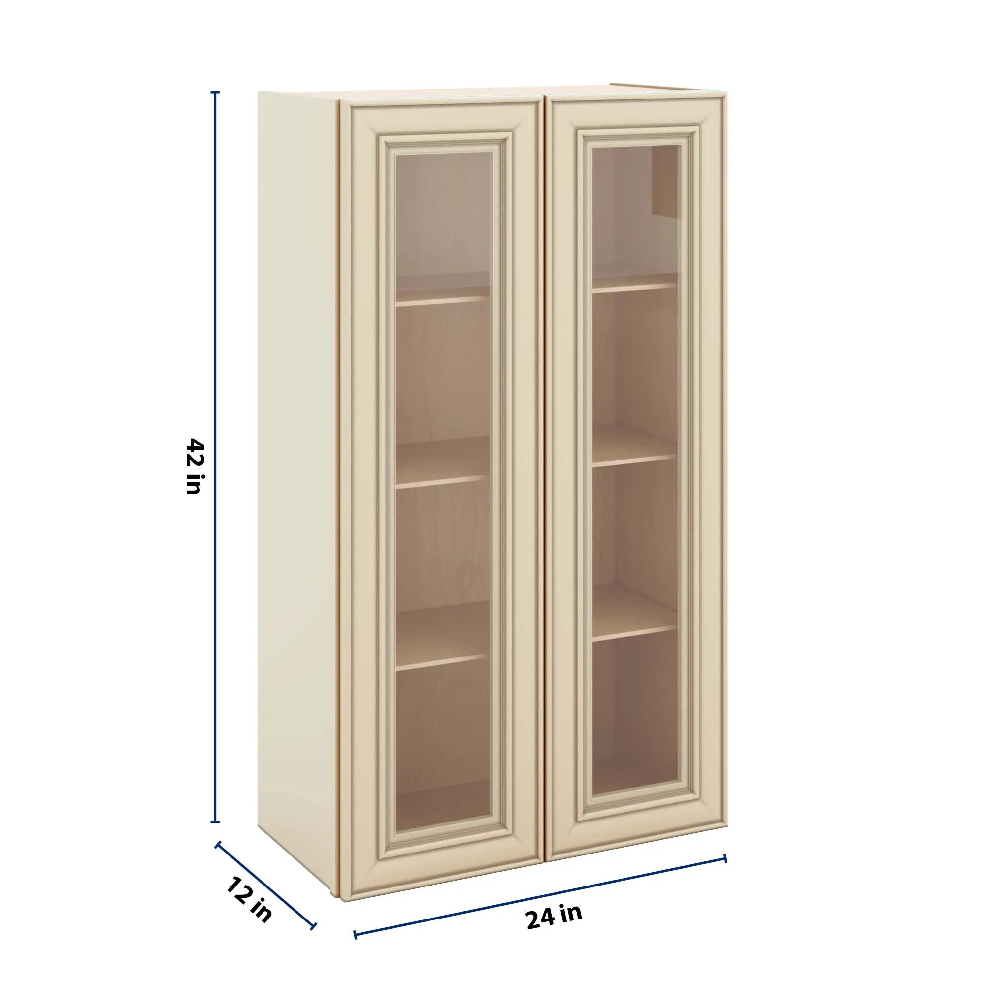 J&K Creme Glazed A7 Wall Glass Cabinet - 24" W x 42" H (No Glass Insert)