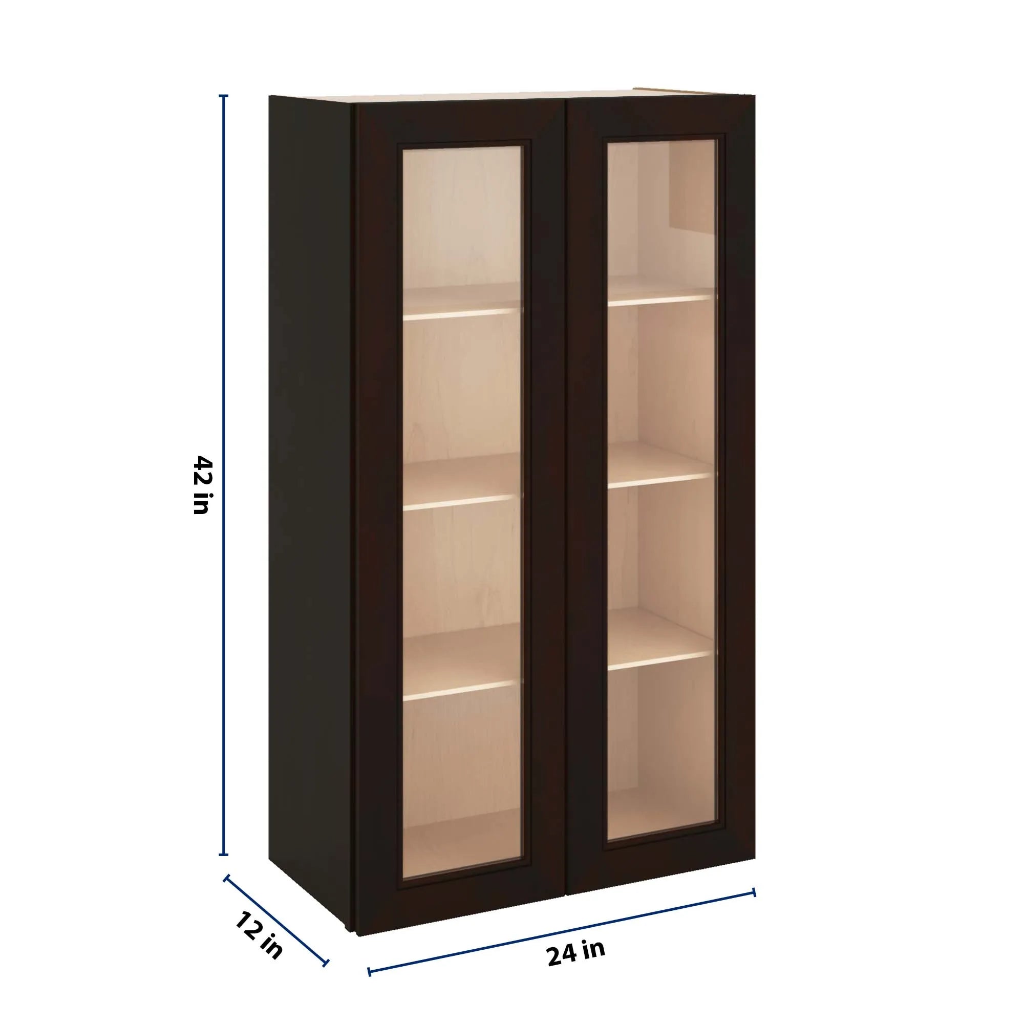 J&K Espresso K8 Wall Glass Cabinet - 24" W x 42" H (No Glass Insert)