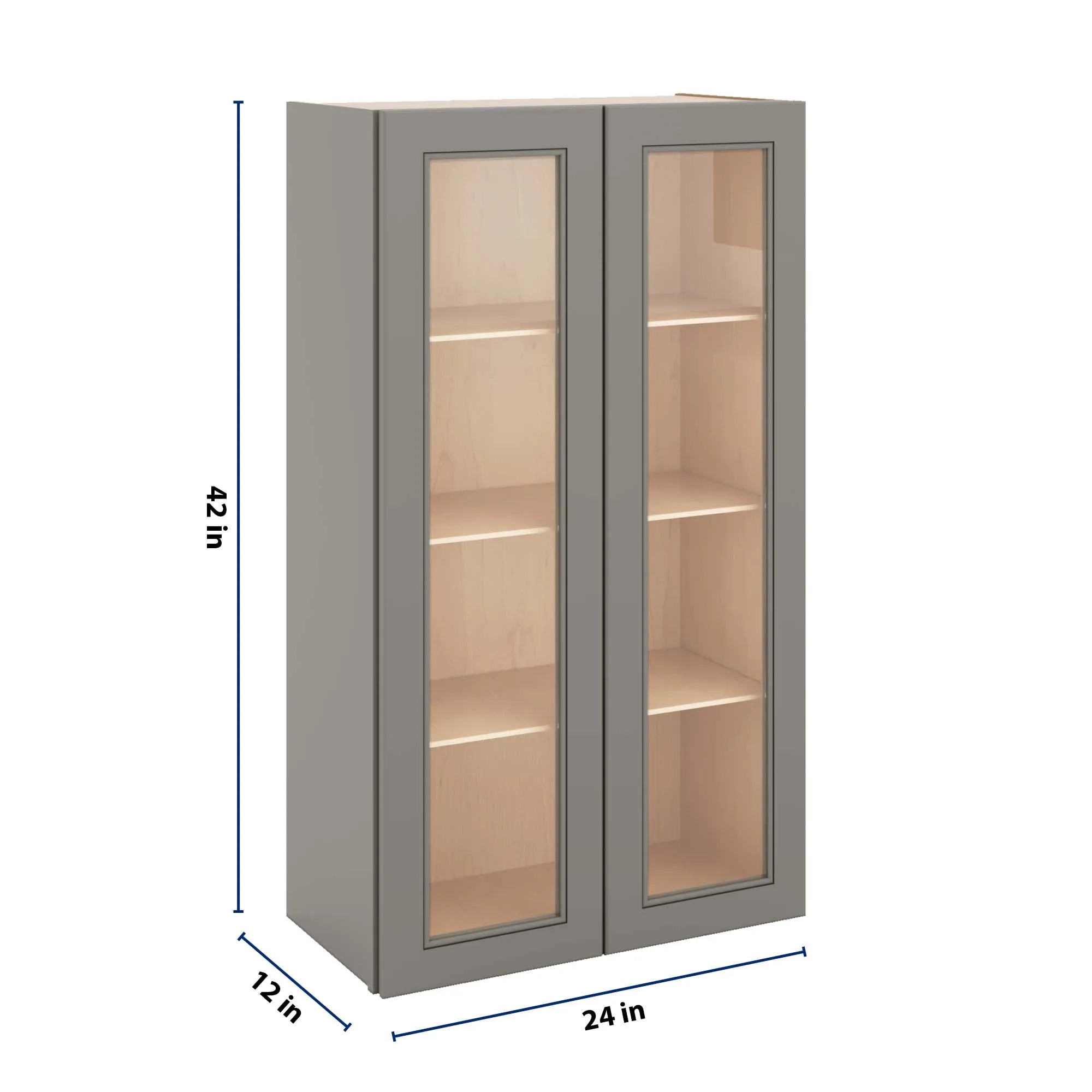 J&K Greige K3 Wall Glass Cabinet - 24" W x 42" H (No Glass Insert)
