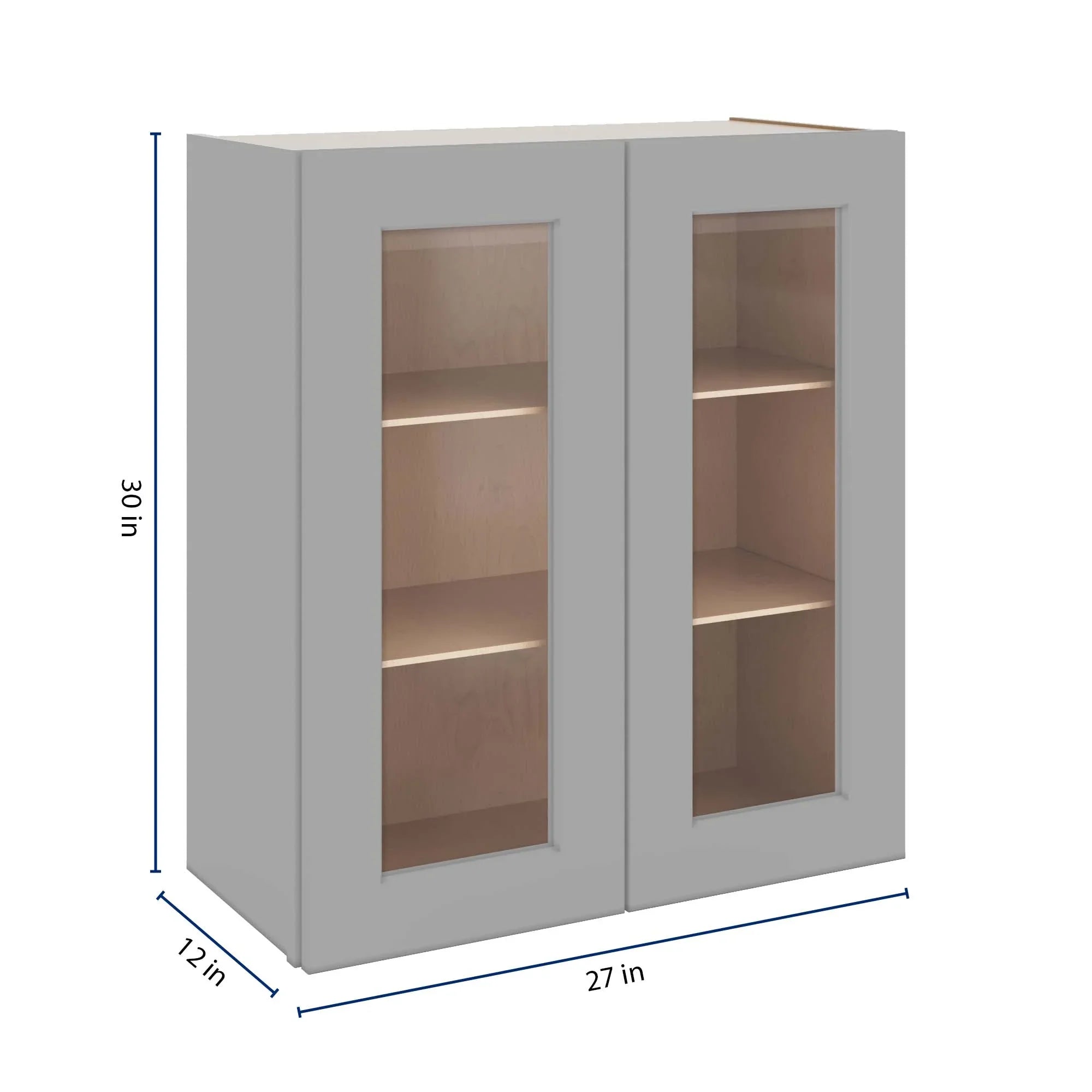 J&K Castle Grey S5 Wall Glass Cabinet - 27" W x 30" H (No Glass Insert)
