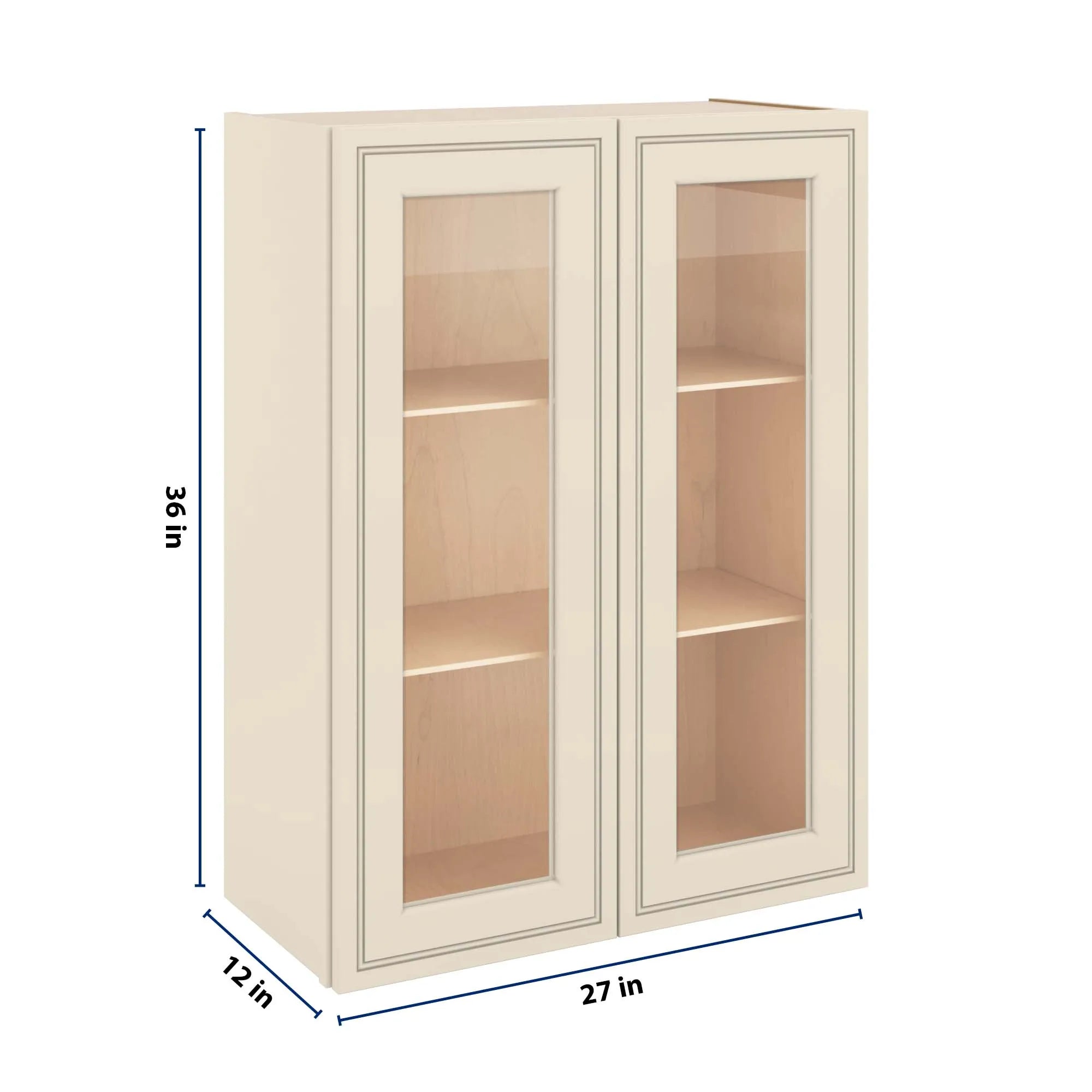 J&K Pearl Glazed H9 Wall Glass Cabinet - 27" W x 36" H (No Glass Insert)