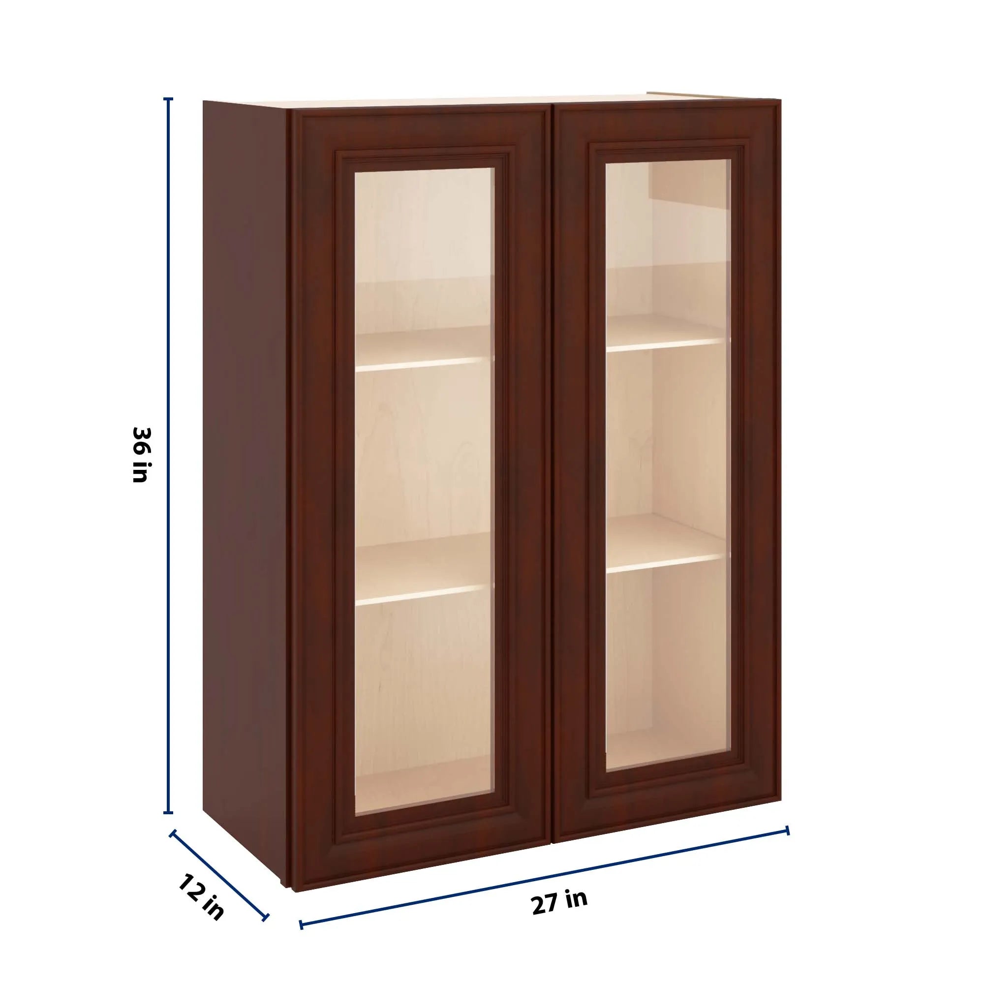 J&K Mahogany J5 Wall Glass Cabinet - 27" W x 36" H (No Glass Insert)