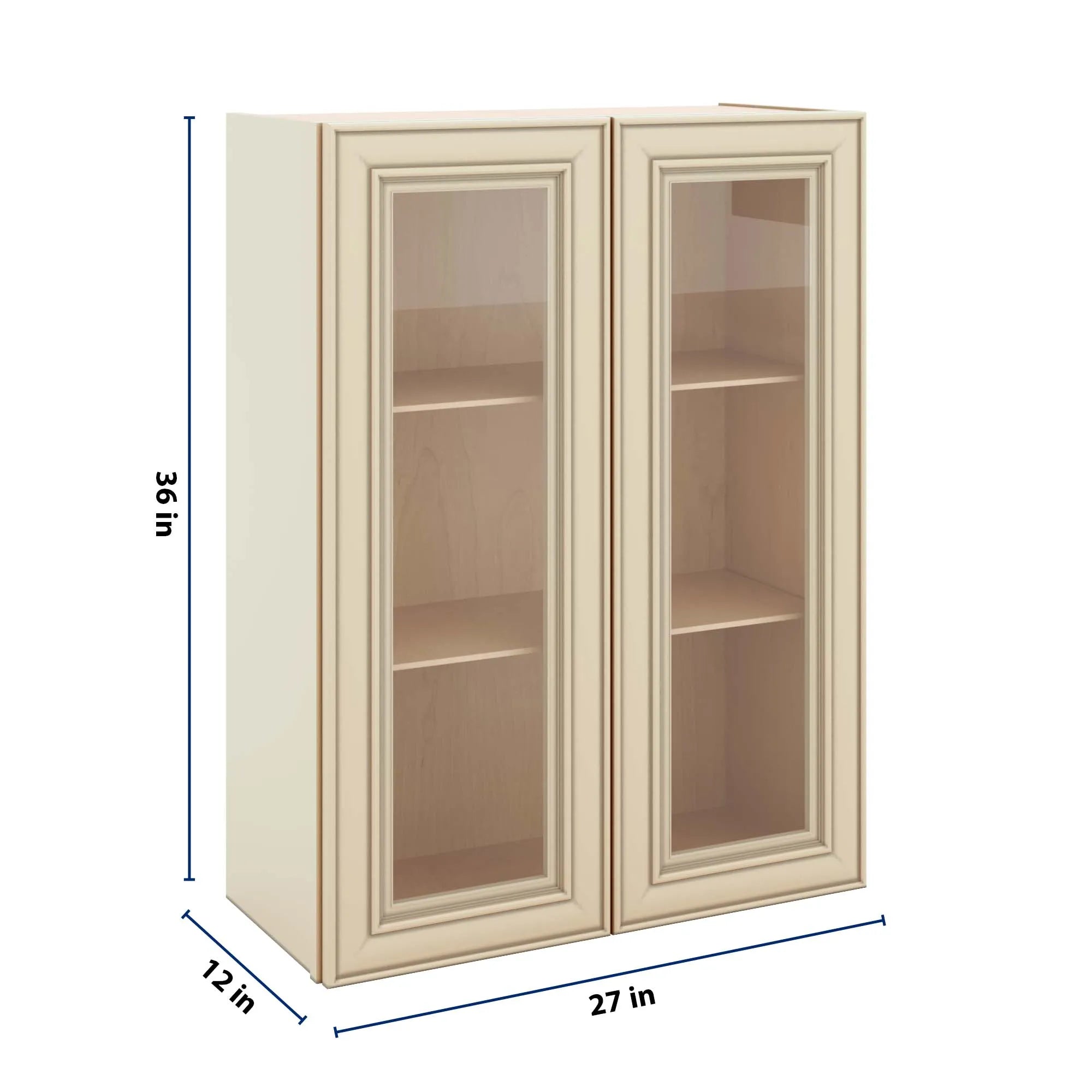 J&K Creme Glazed A7 Wall Glass Cabinet - 27" W x 36" H (No Glass Insert)