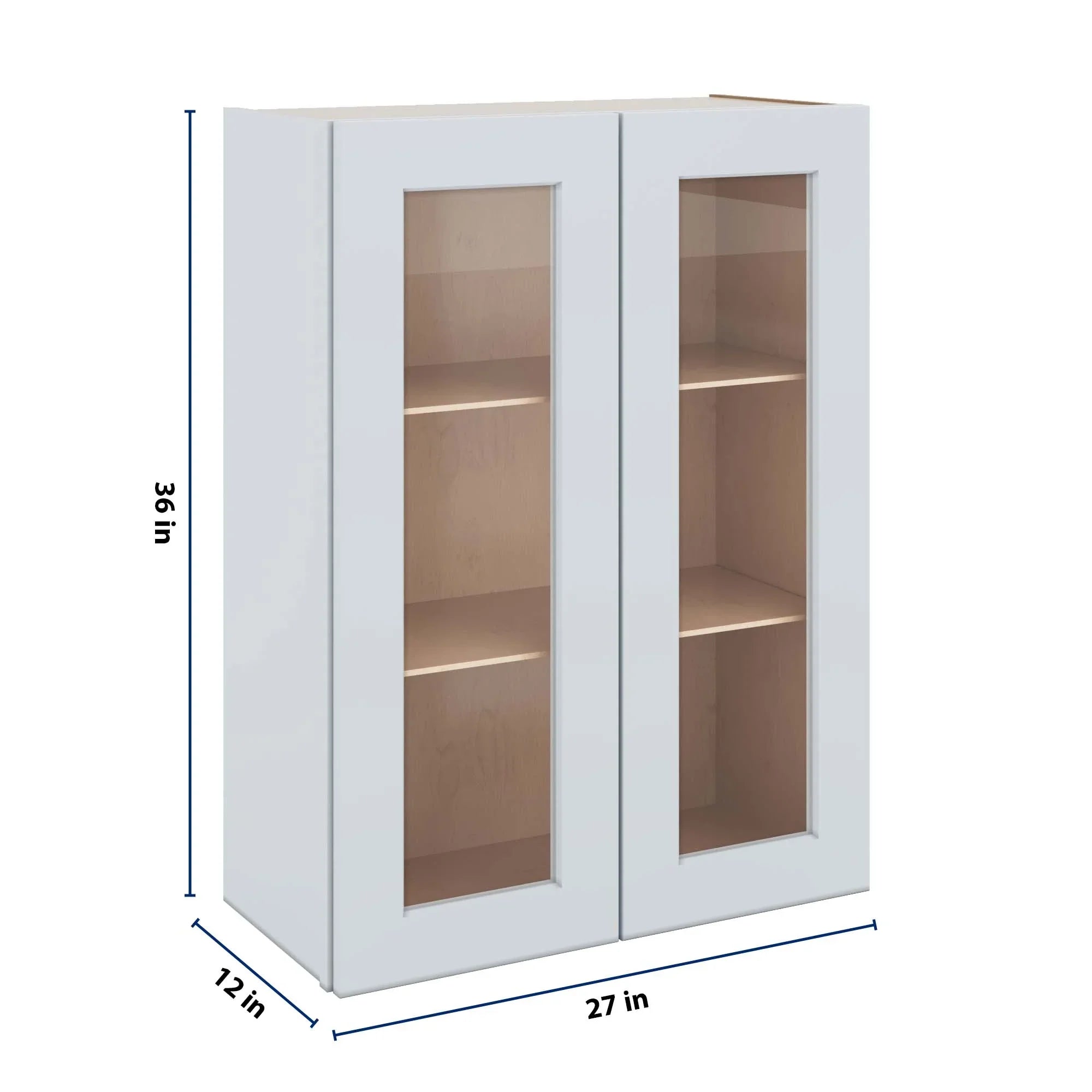 J&K White Shaker S8 Wall Glass Cabinet - 27" W x 36" H (No Glass Insert)