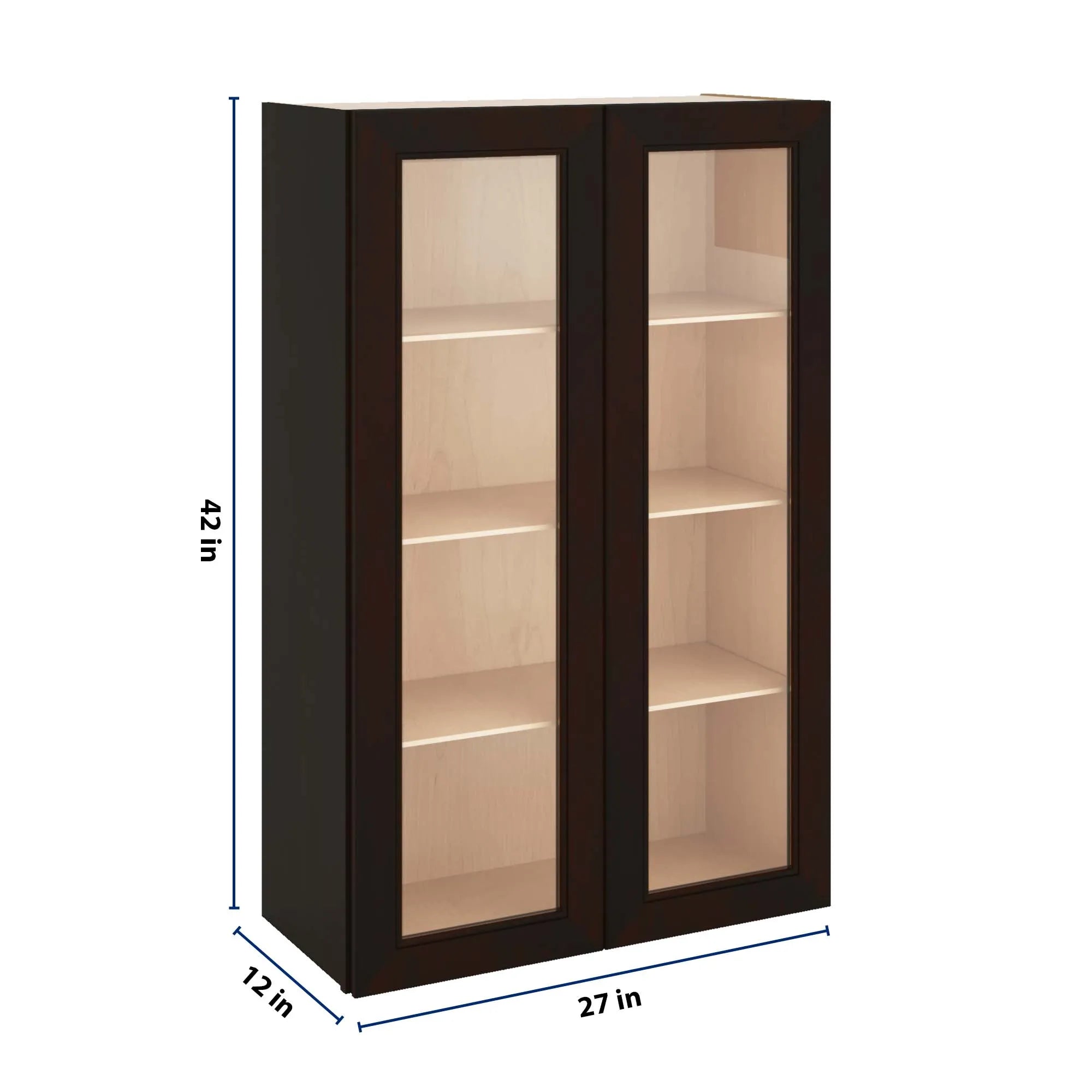J&K Espresso K8 Wall Glass Cabinet - 27" W x 42" H (No Glass Insert)