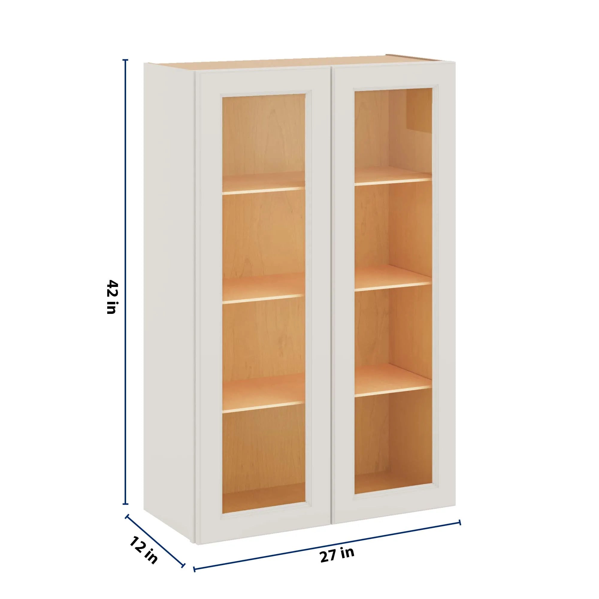 J&K Dove E1 Wall Glass Cabinet - 27" W x 42" H (No Glass Insert)