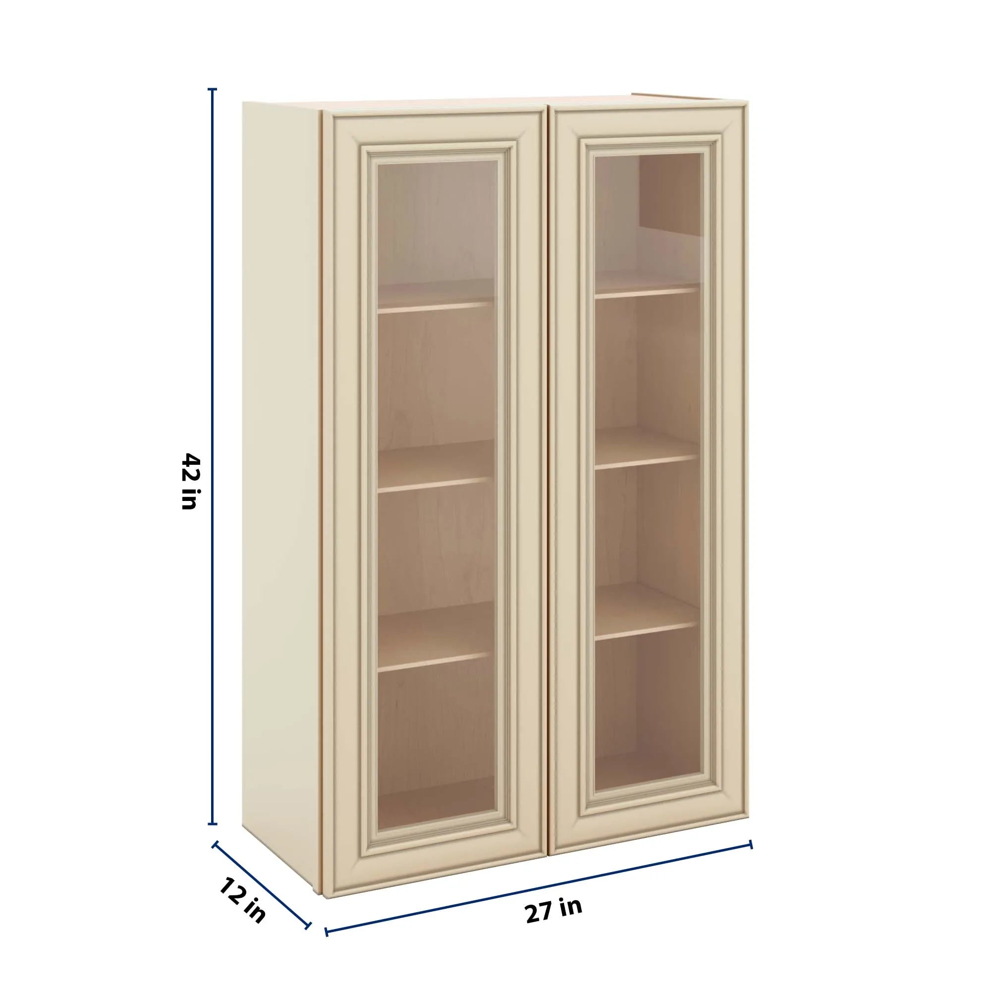 J&K Creme Glazed A7 Wall Glass Cabinet - 27" W x 42" H (No Glass Insert)