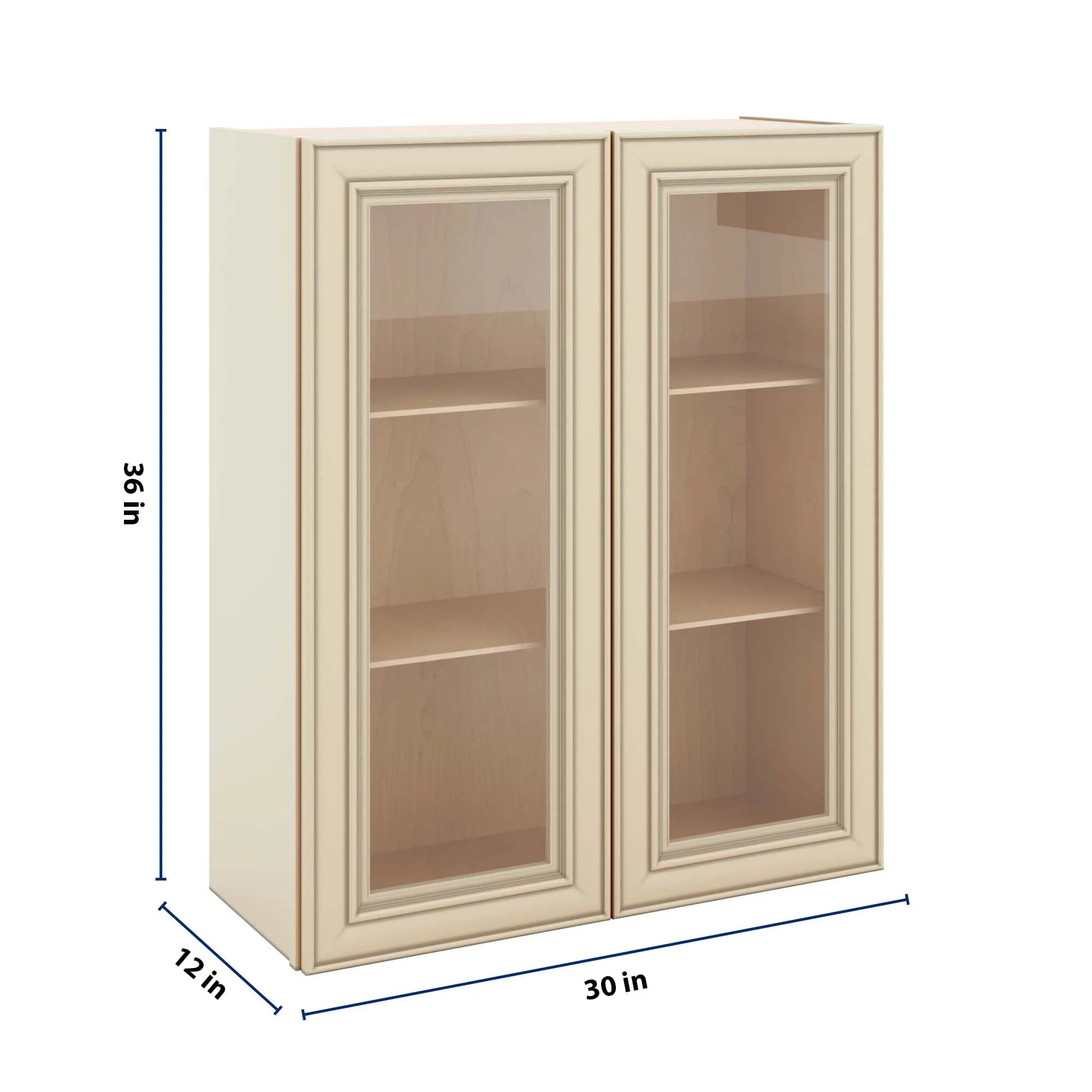 J&K Creme Glazed A7 Wall Glass Cabinet - 30" W x 36" H (No Glass Insert)