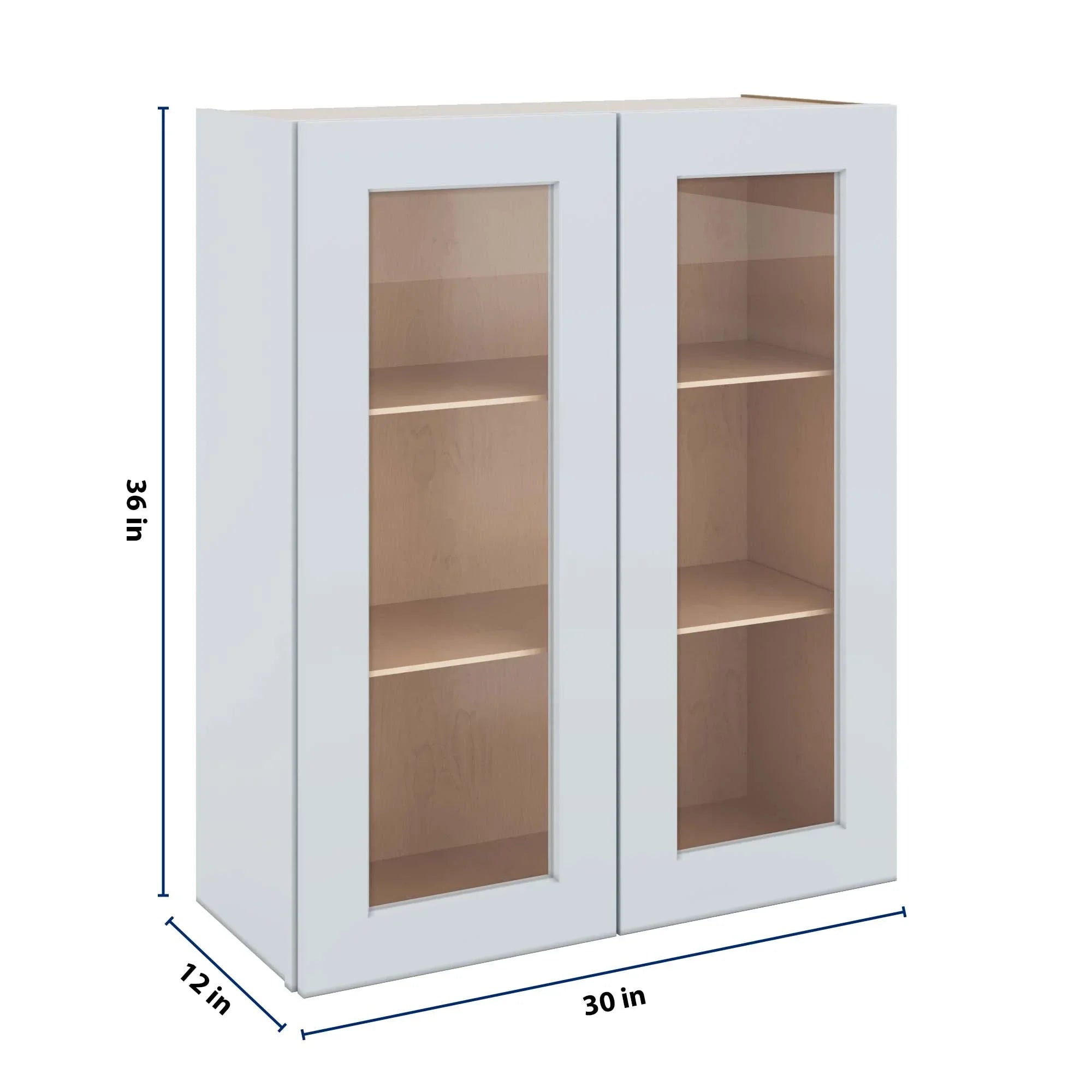J&K White Shaker S8 Wall Glass Cabinet - 30" W x 36" H (No Glass Insert)