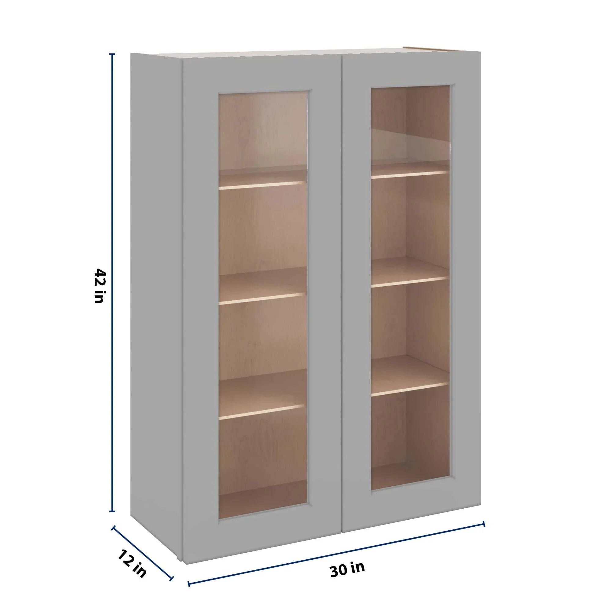 J&K Castle Grey S5 Wall Glass Cabinet - 30" W x 42" H (No Glass Insert)