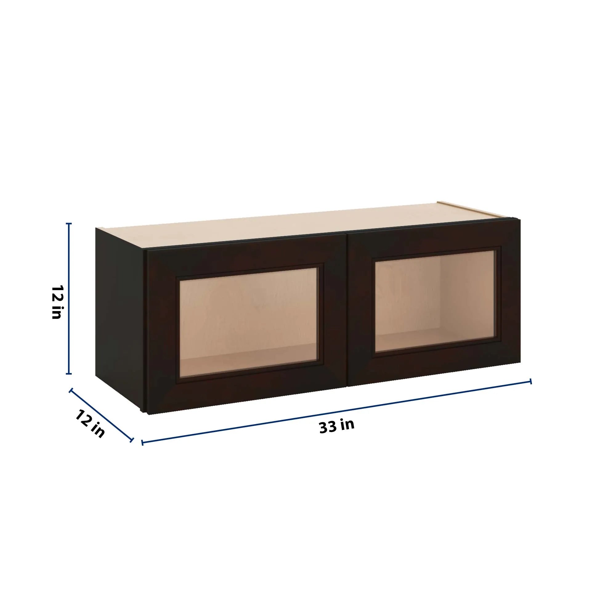 J&K Espresso K8 Wall Glass Cabinet - 33" W x 12" H (No Glass Insert)